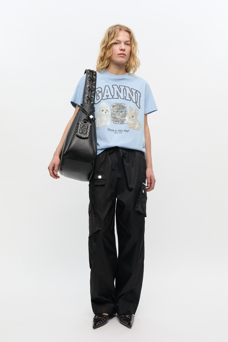 GANNI BLACK NYLON ELASTICATED PANTS outlook