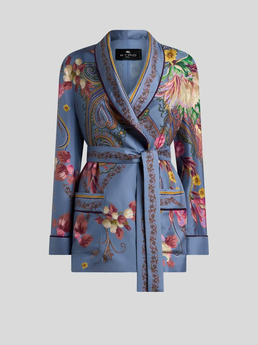 SILK JACKET WITH BELT AND FLORAL PAISLEY MOTIF - 1
