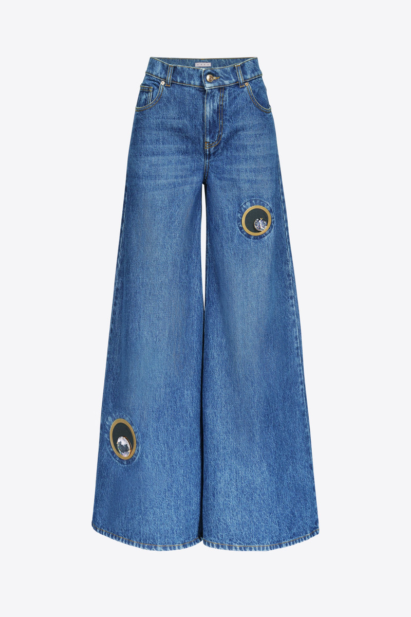 CRYSTAL EYELET WIDE LEG JEAN - 1