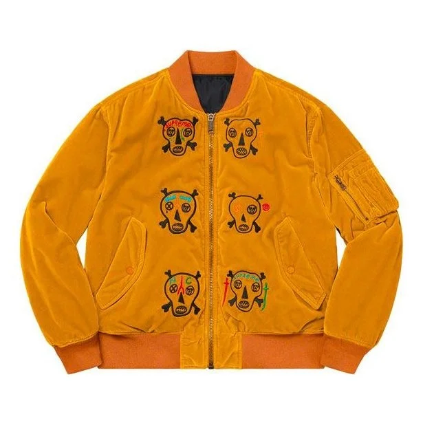 Supreme Clayton Patterson Skulls Velvet MA-1 Jacket 'Yellow White Black Red' SUP-SS21-601 - 1