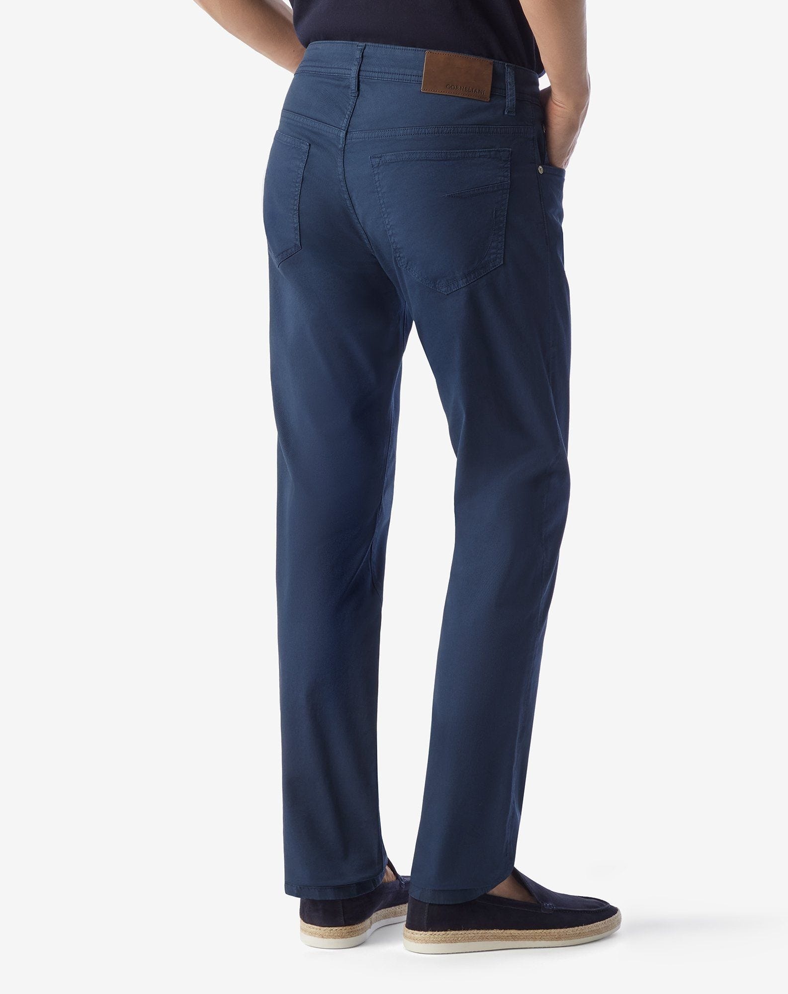 Navy blue stretch cotton 5-pocket trousers - 3