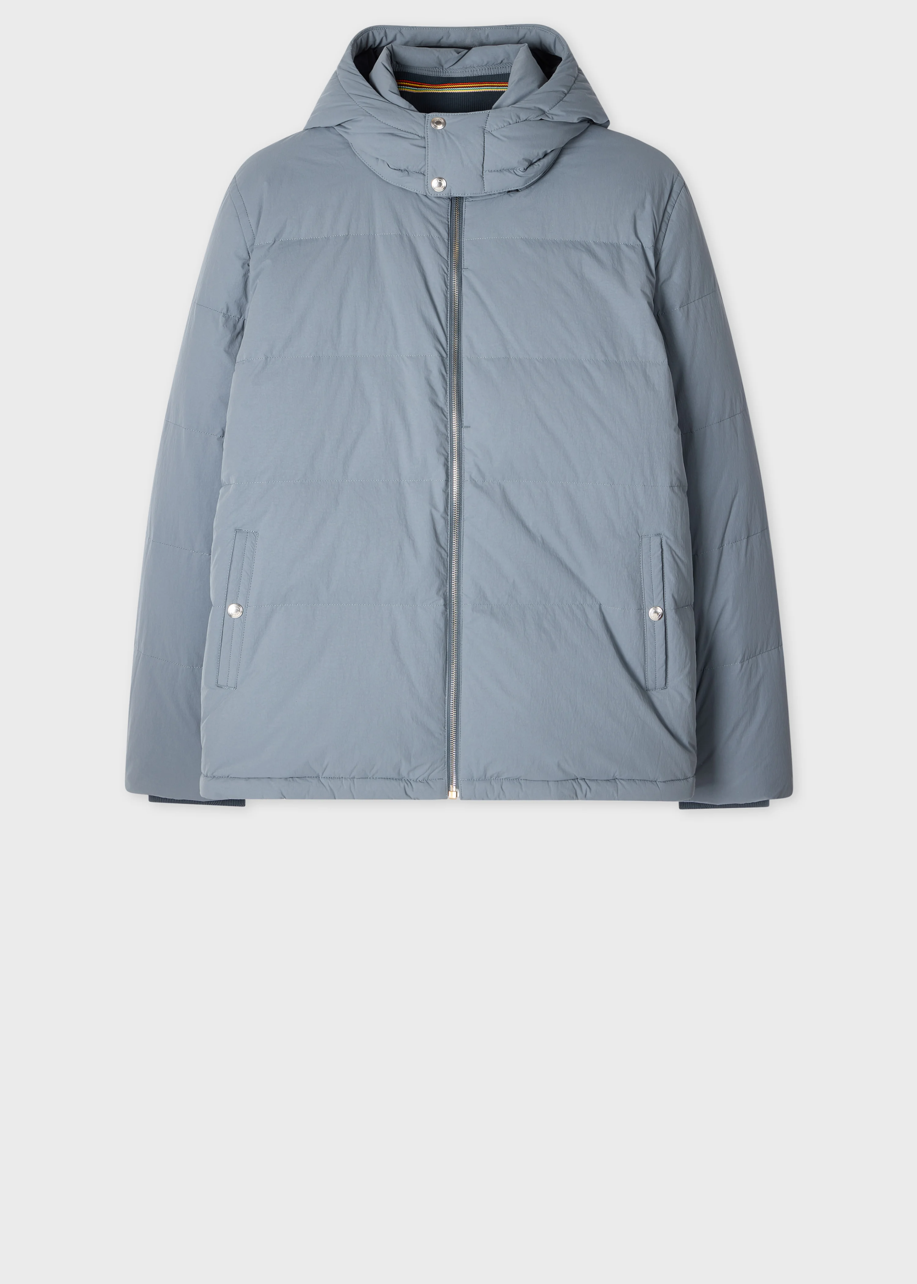 Light Blue Down Jacket with Detachable Hood - 1