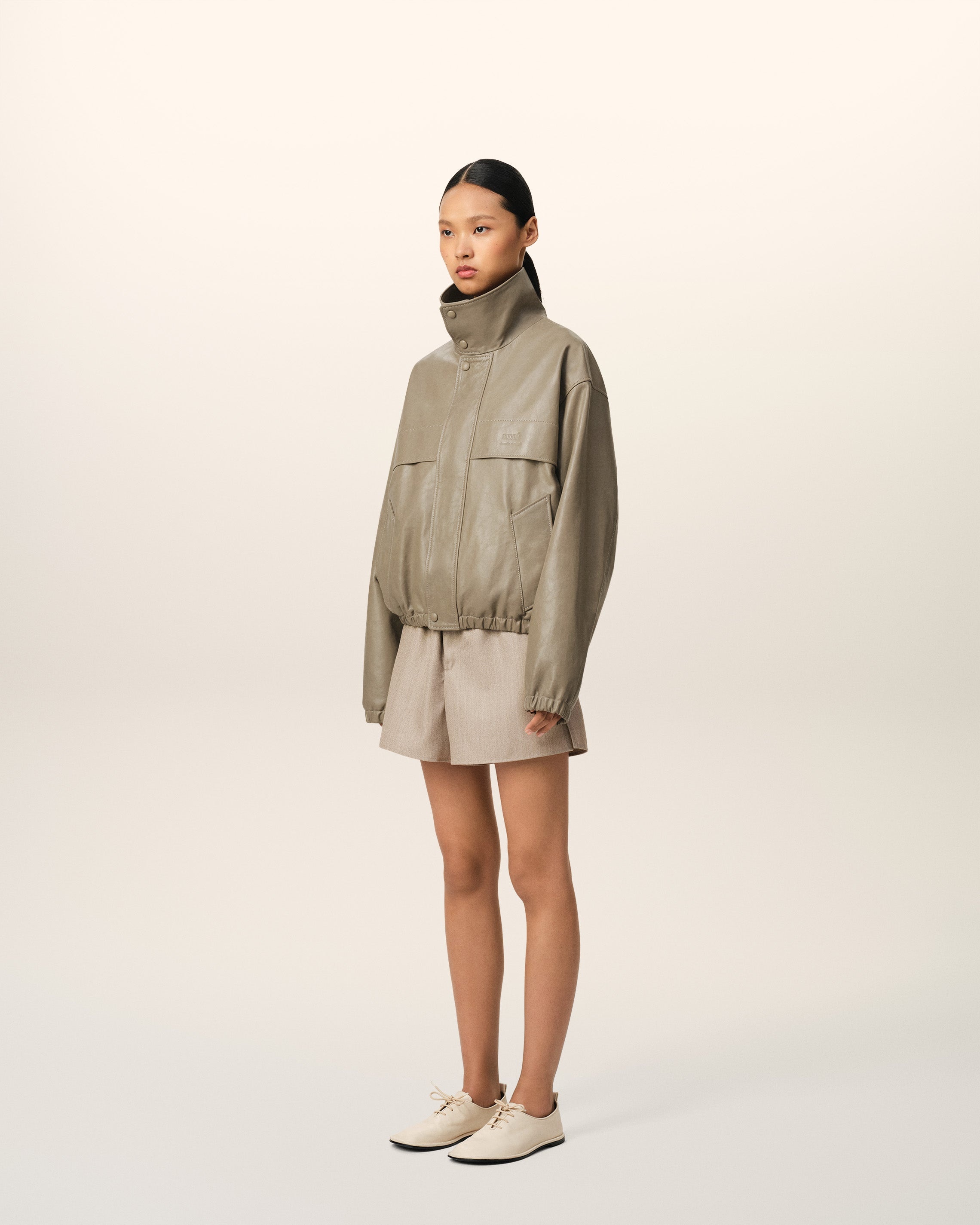 GREEN LEATHER ZIPPED JACKET - 6