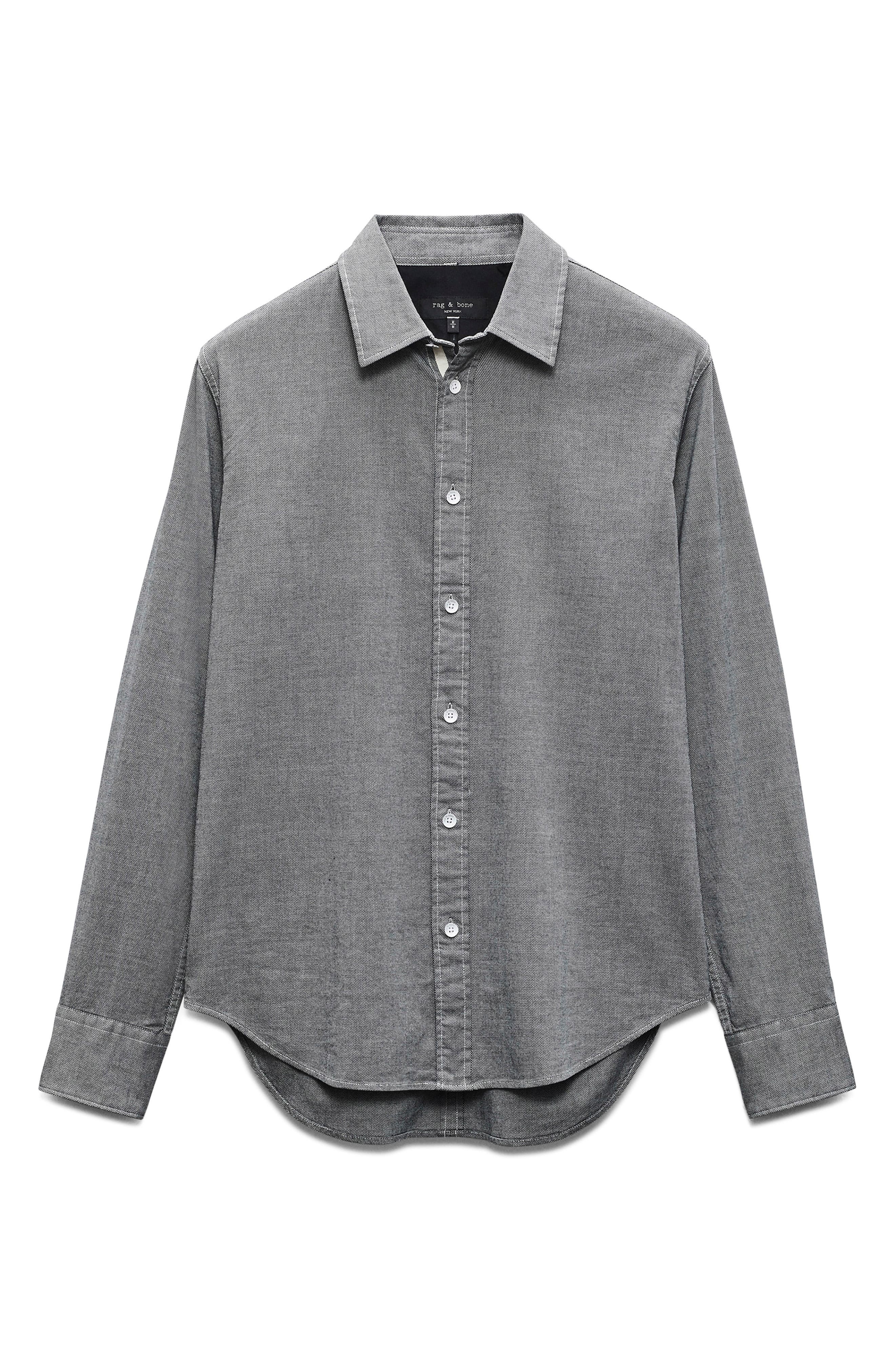rag & bone Tomlin Cotton Dobby Button-Up Shirt in Pearlgry at Nordstrom - 4