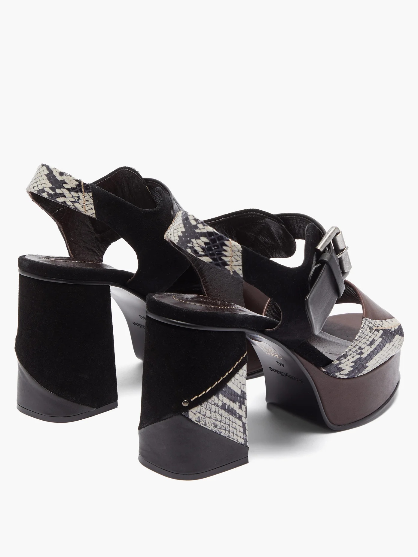 Panelled leather and suede platform sandals - 5