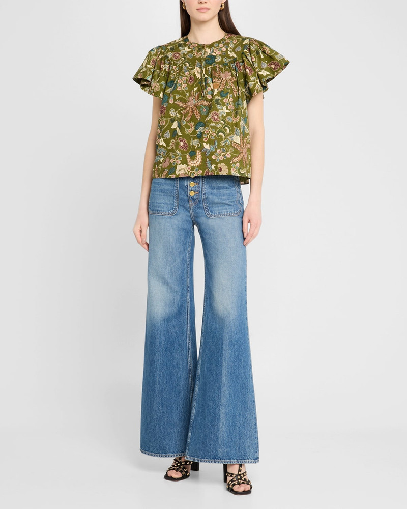 ULLA JOHNSON Perline Flutter-Sleeve Zip Blouse outlook