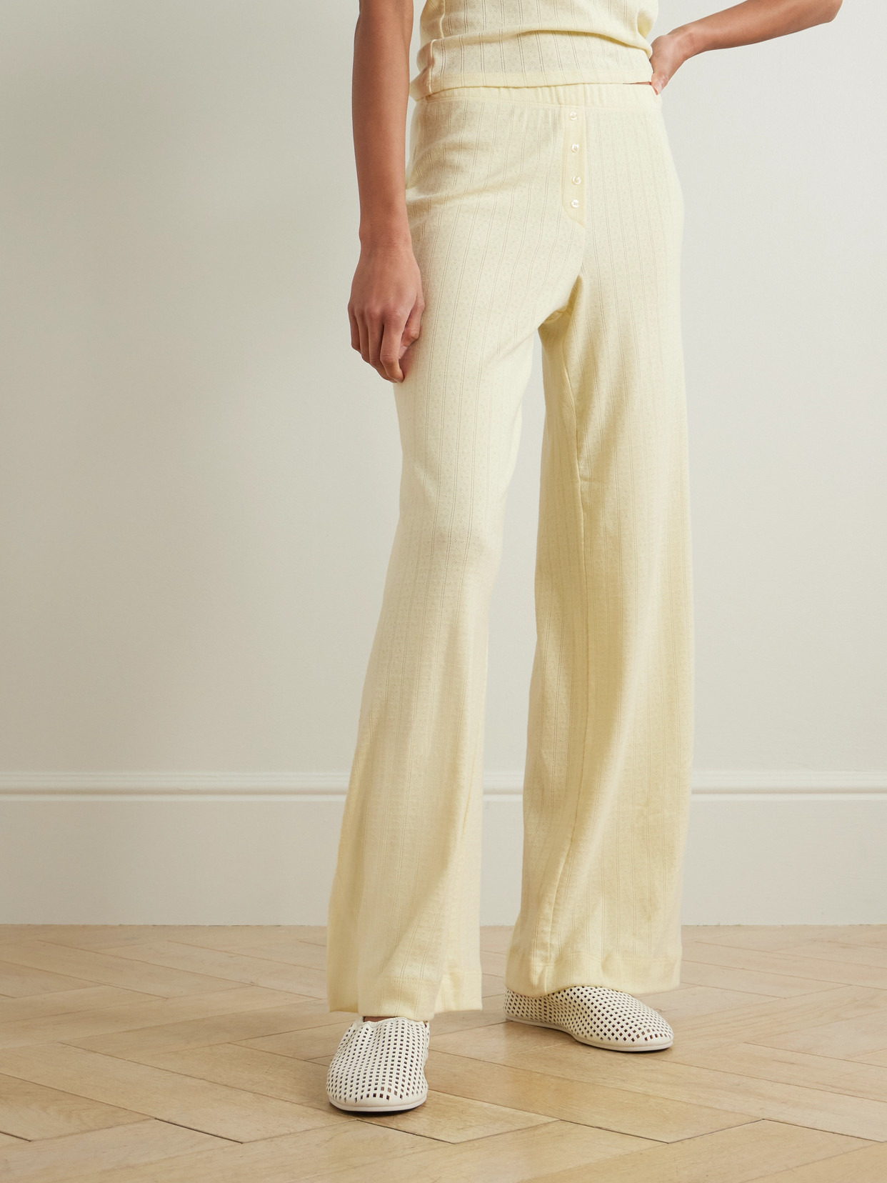 Boxer Pointelle-knit Cotton Wide-leg Pants - 4