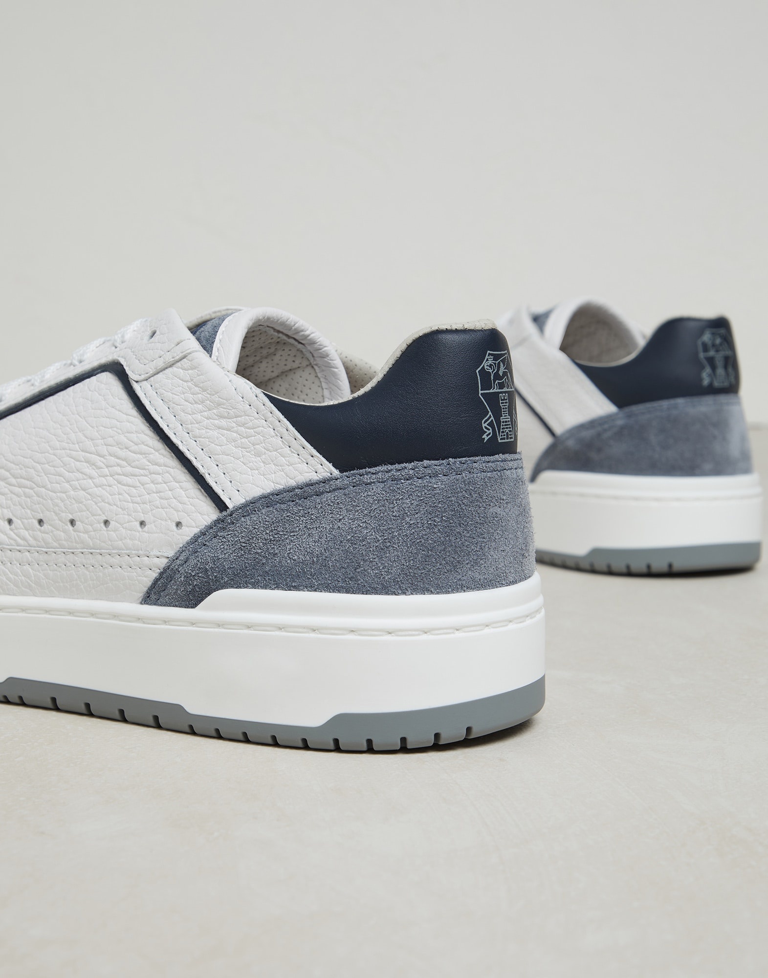 Grained calfskin and washed suede basket sneakers - 4
