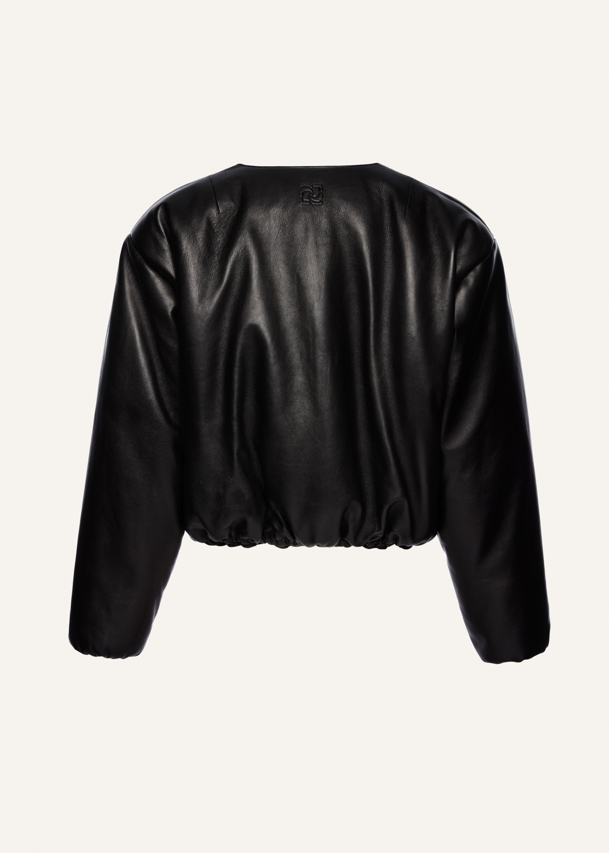 Collarless puffer jacket in black leather - 2