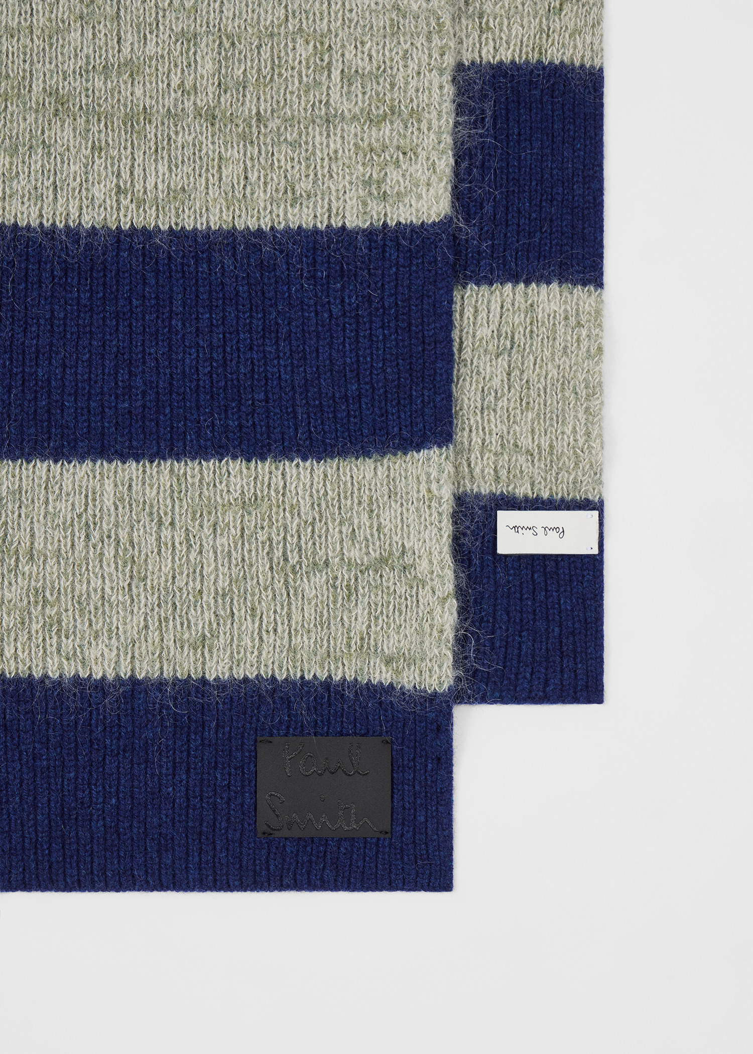 Stripe Navy Blue Lambswool-Mohair Chunky Knit Beanie and Scarf Set - 4