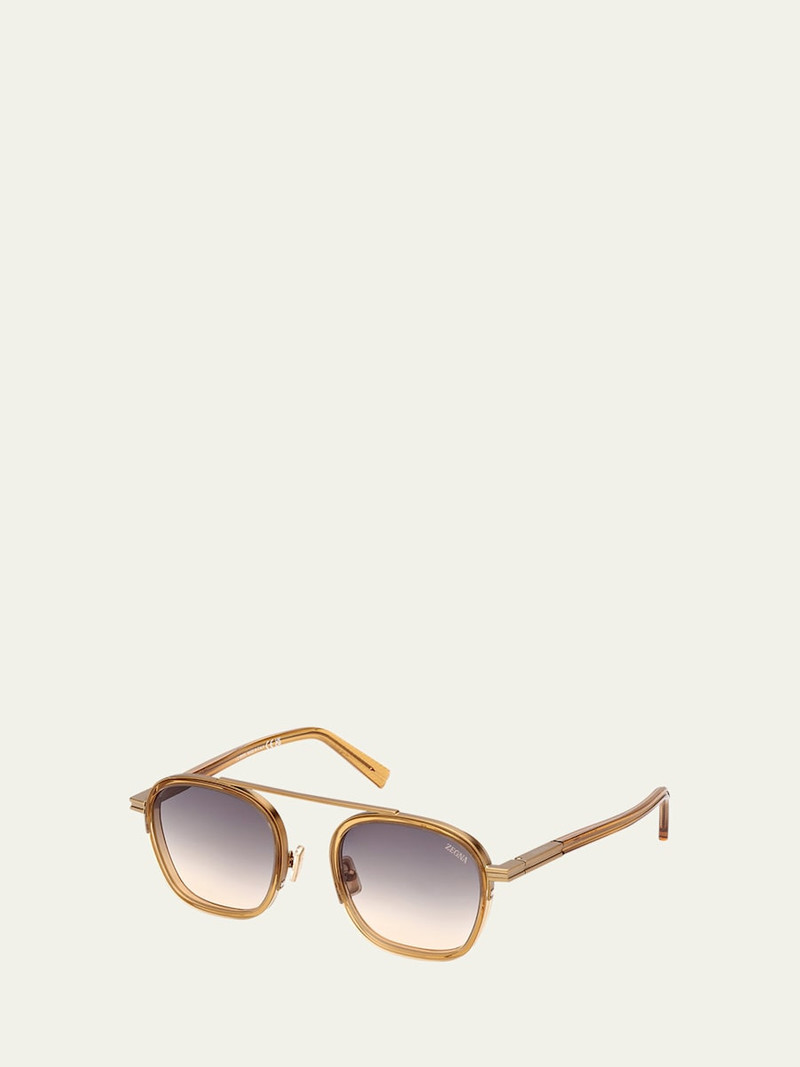 ZEGNA Men's ORIZZONTE Geometric Acetate and Metal Sunglasses outlook