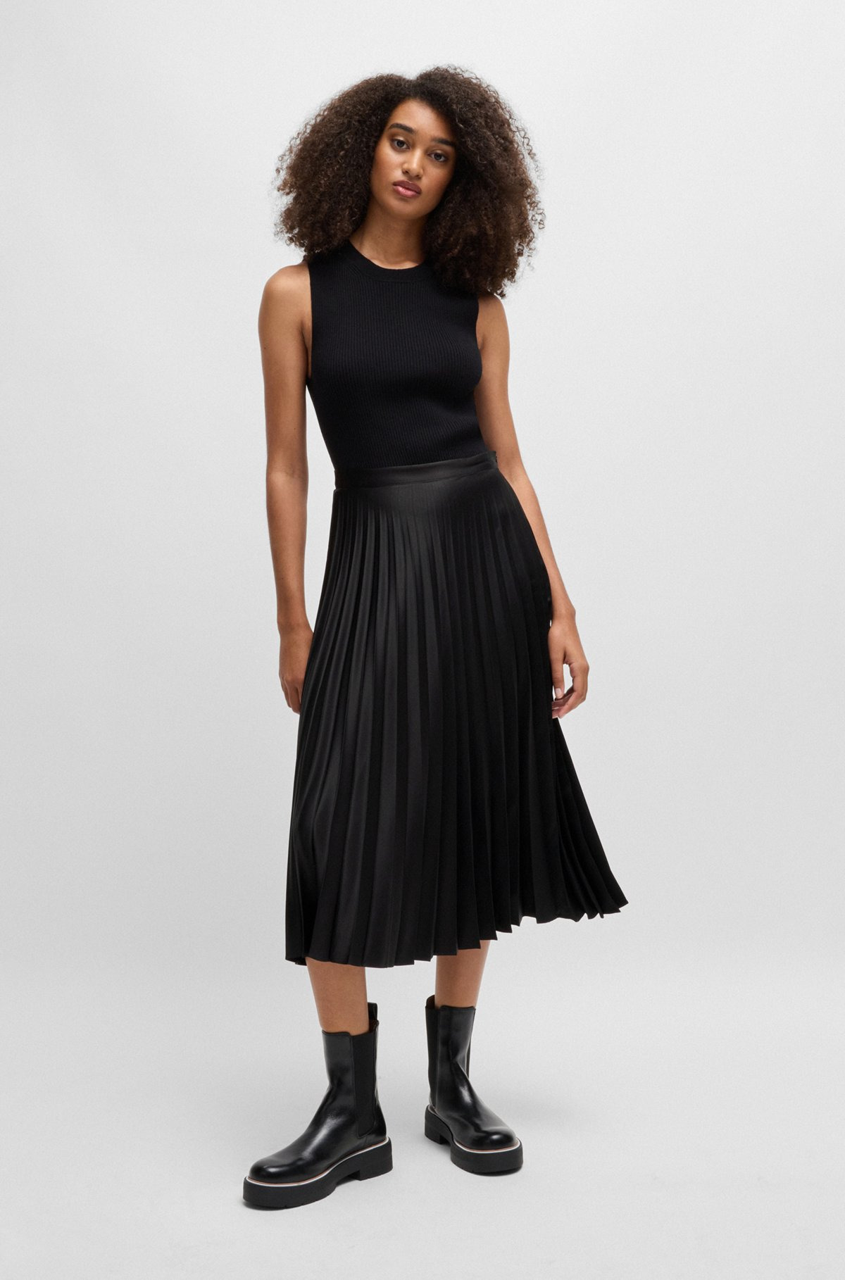 PLISSÉ MAXI SKIRT IN SATIN TWILL - 3