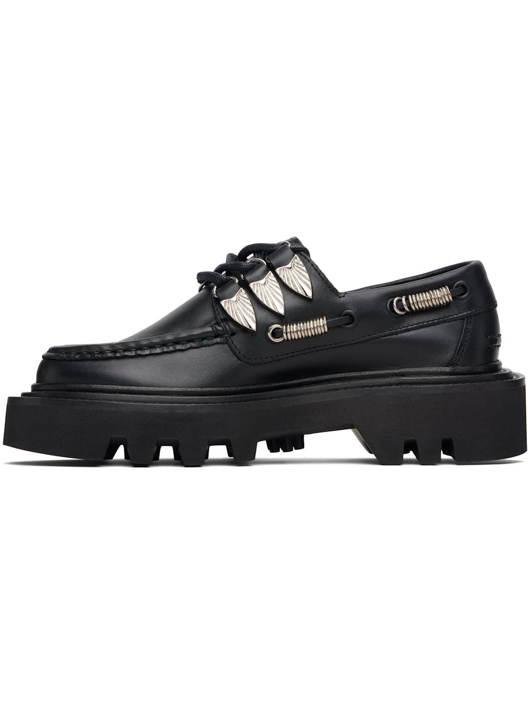 Black Lace Up Hoop Detail Boat Shoes - 3