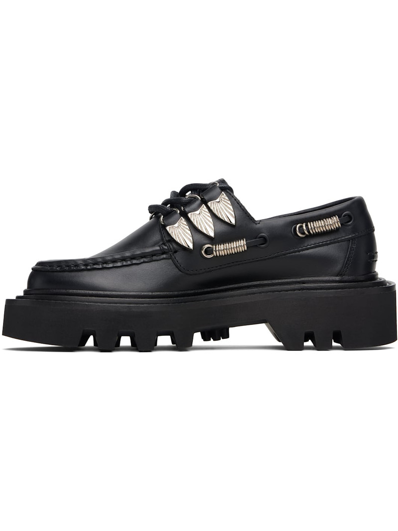 TOGA PULLA Black Lace Up Hoop Detail Boat Shoes outlook