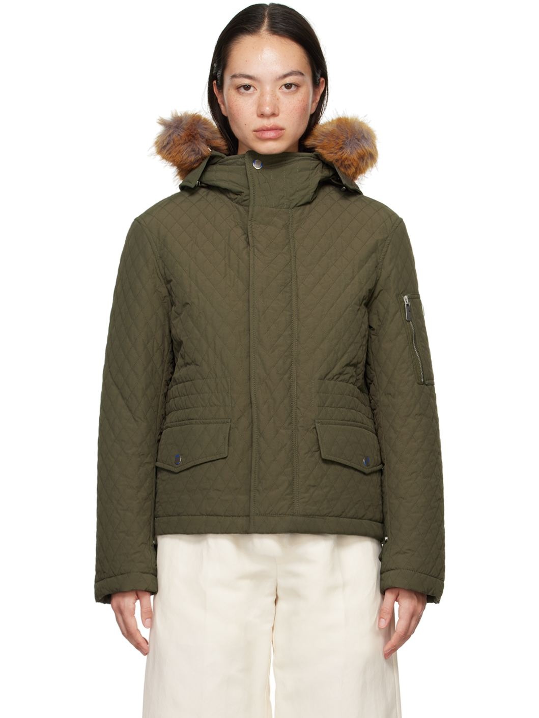 Khaki Quilted Jacket - 1