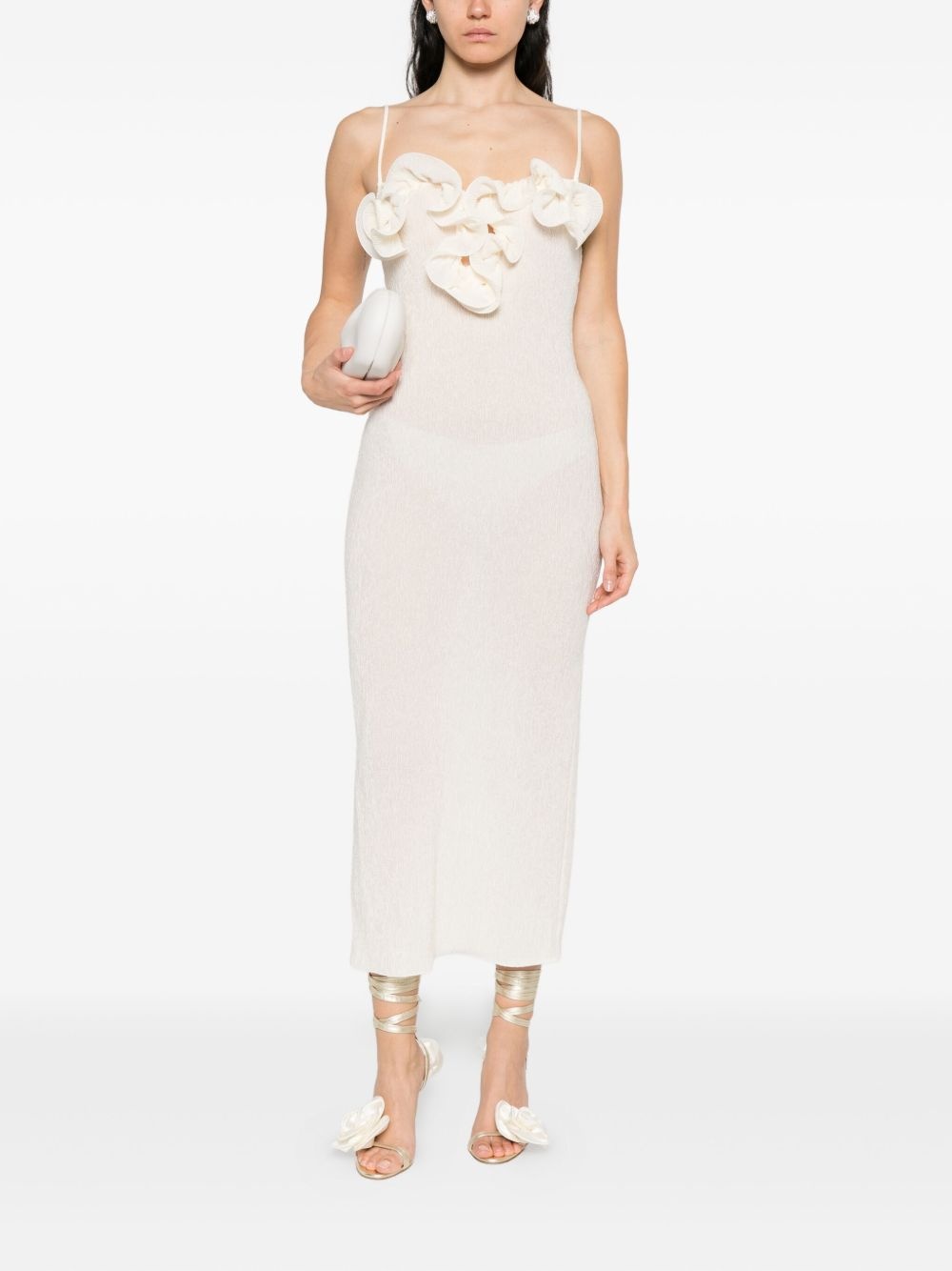floral-appliqué midi dress - 2