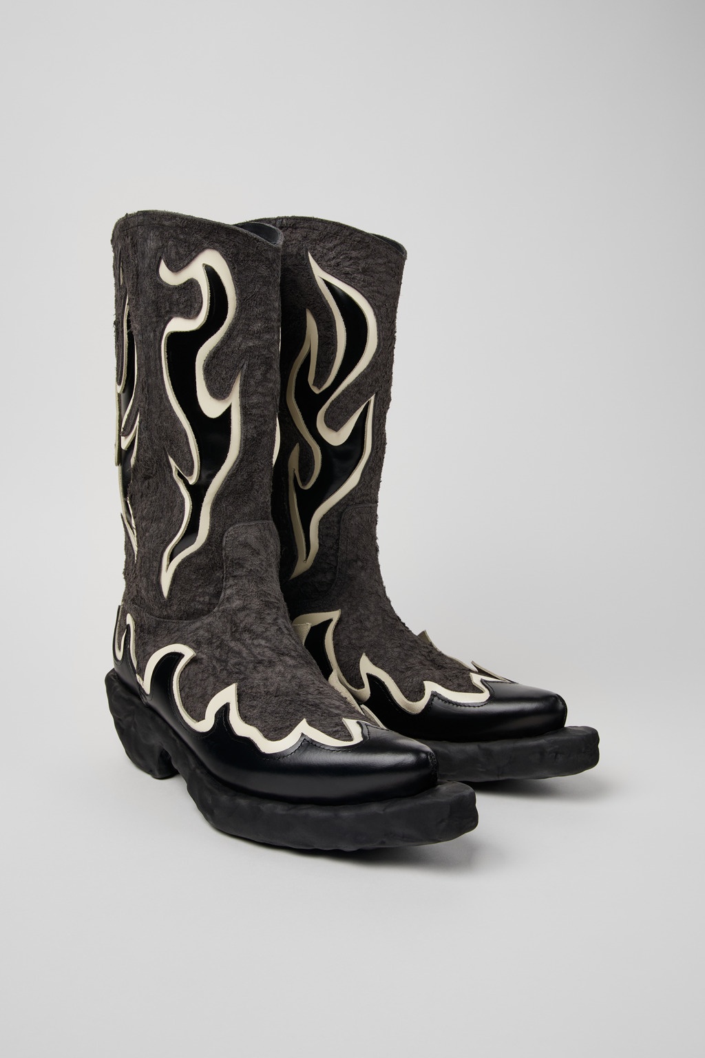 Black and Gray Leather and Nubuck Boots - 2