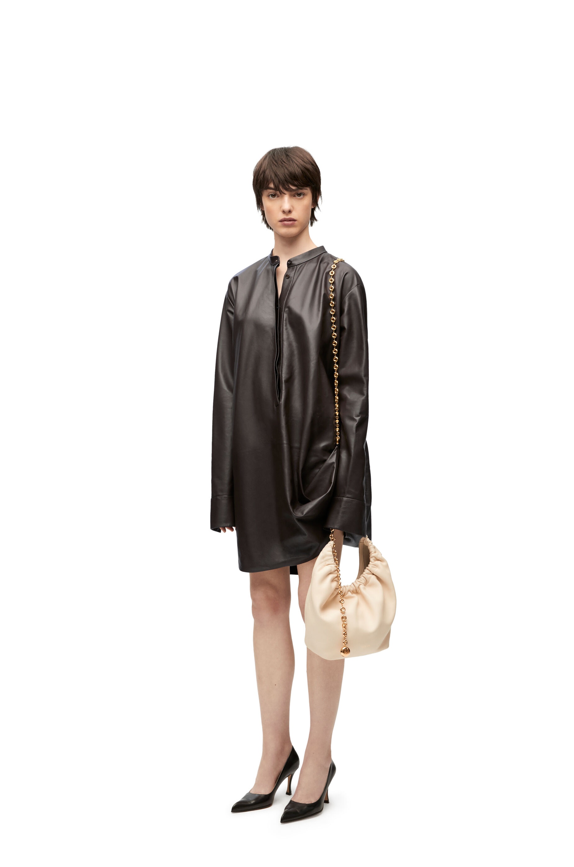 Chain shirt dress in nappa lambskin - 2