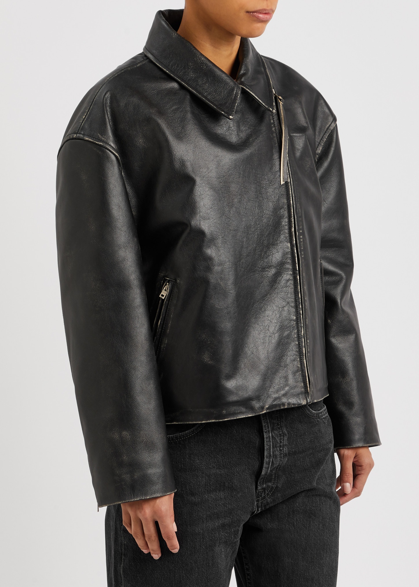 Distressed leather jacket - 2