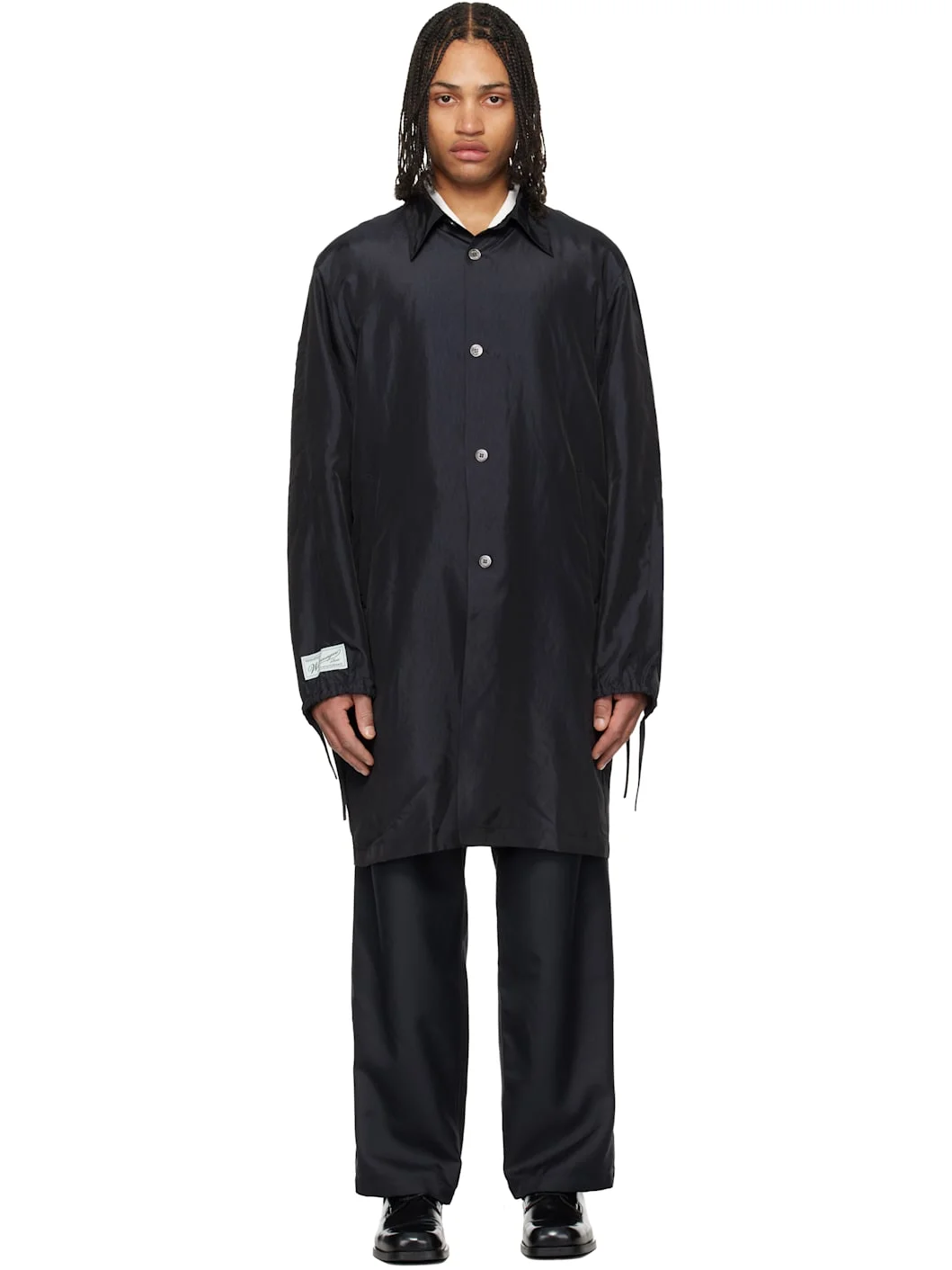 Navy Wrinkle Long Coat - 1