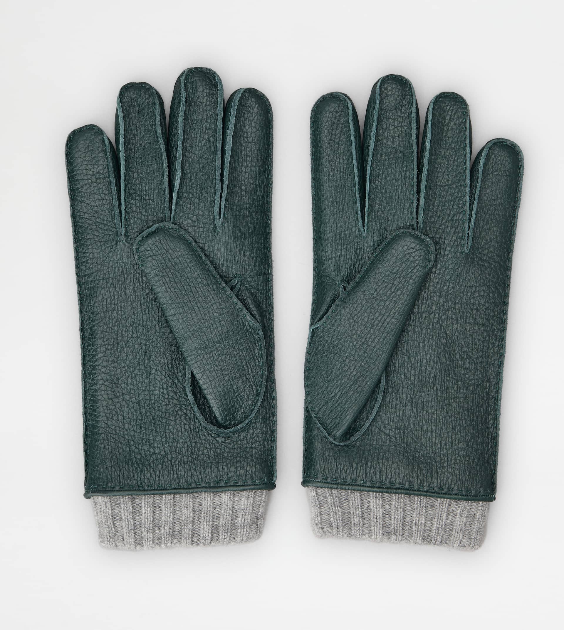 TOD'S GLOVES IN LEATHER AND CASHMERE - GREEN - 2