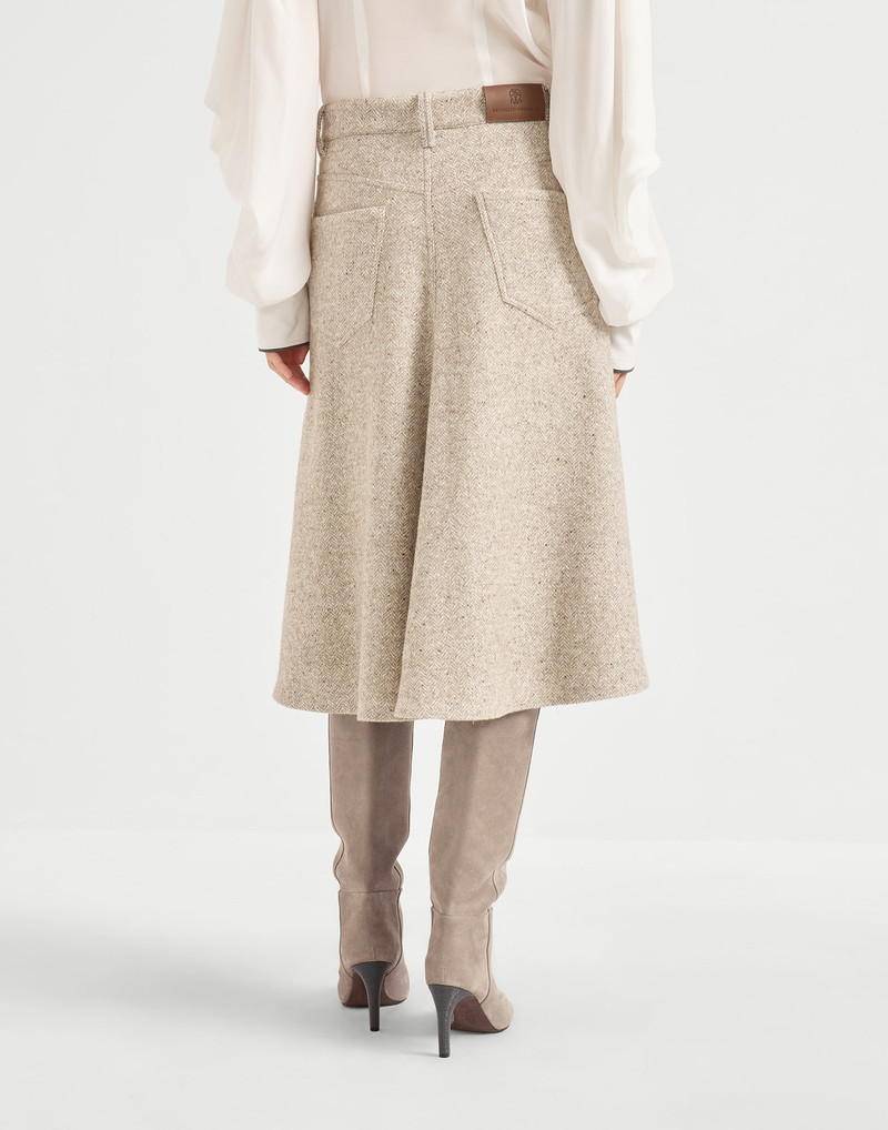 Brunello Cucinelli Five-pocket flute skirt in flecked virgin wool and silk chevron with monili outlook