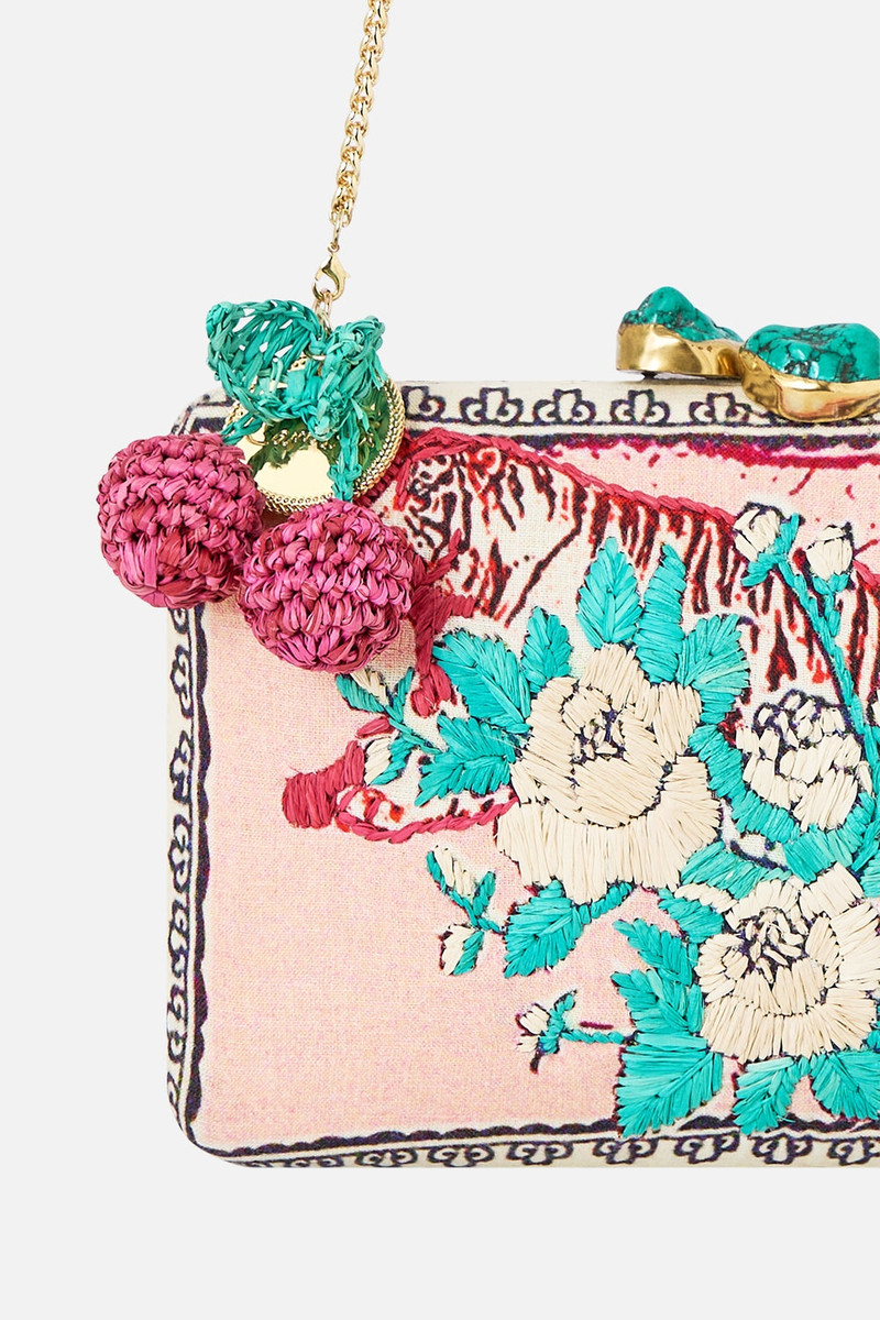 CAMILLA HARDCASE CLUTCH WITH RAFFIA DETAIL outlook