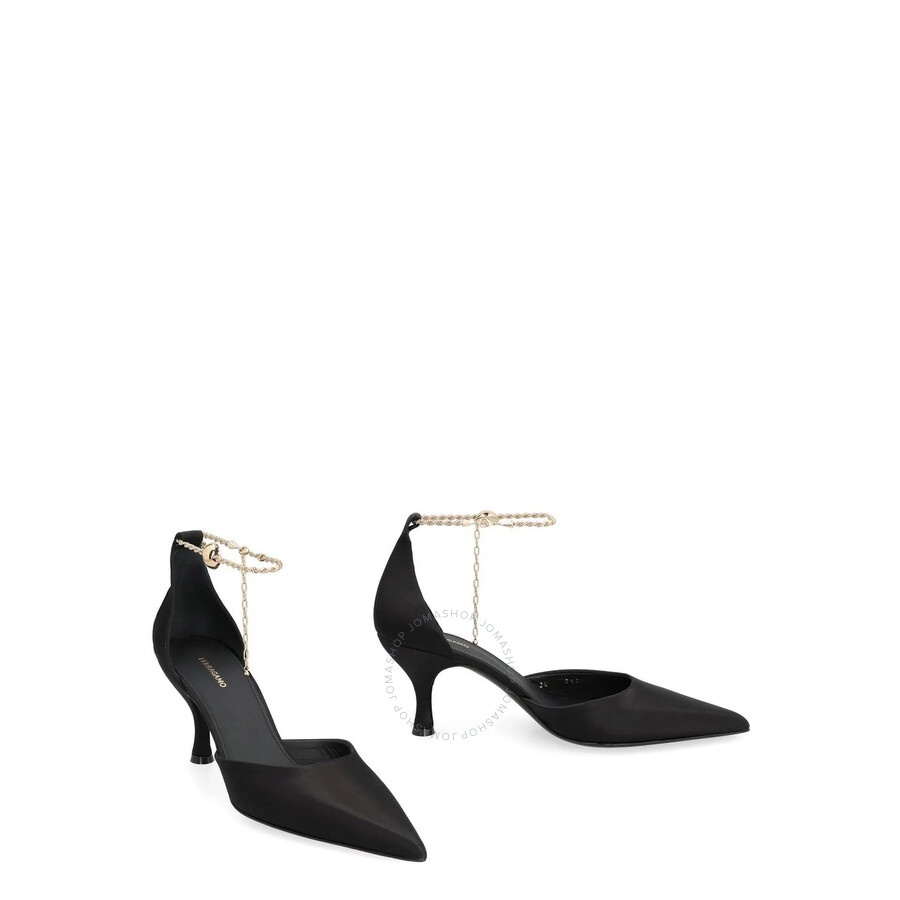 Ferragamo Black Dana 70 Ankle Chain Pumps - 2