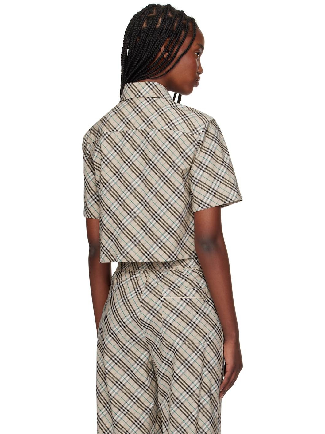 Taupe Cropped Check Cotton Shirt - 3