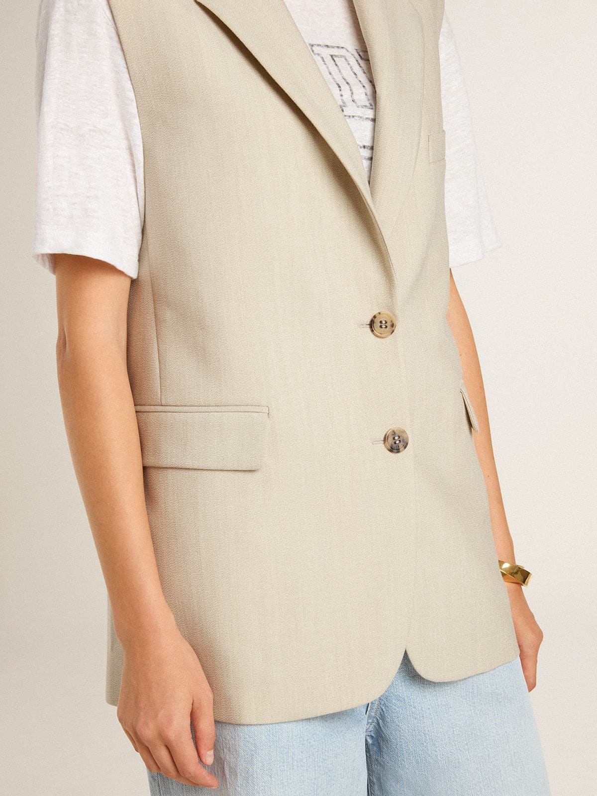 Women's khaki wool blend vest jacket - 6