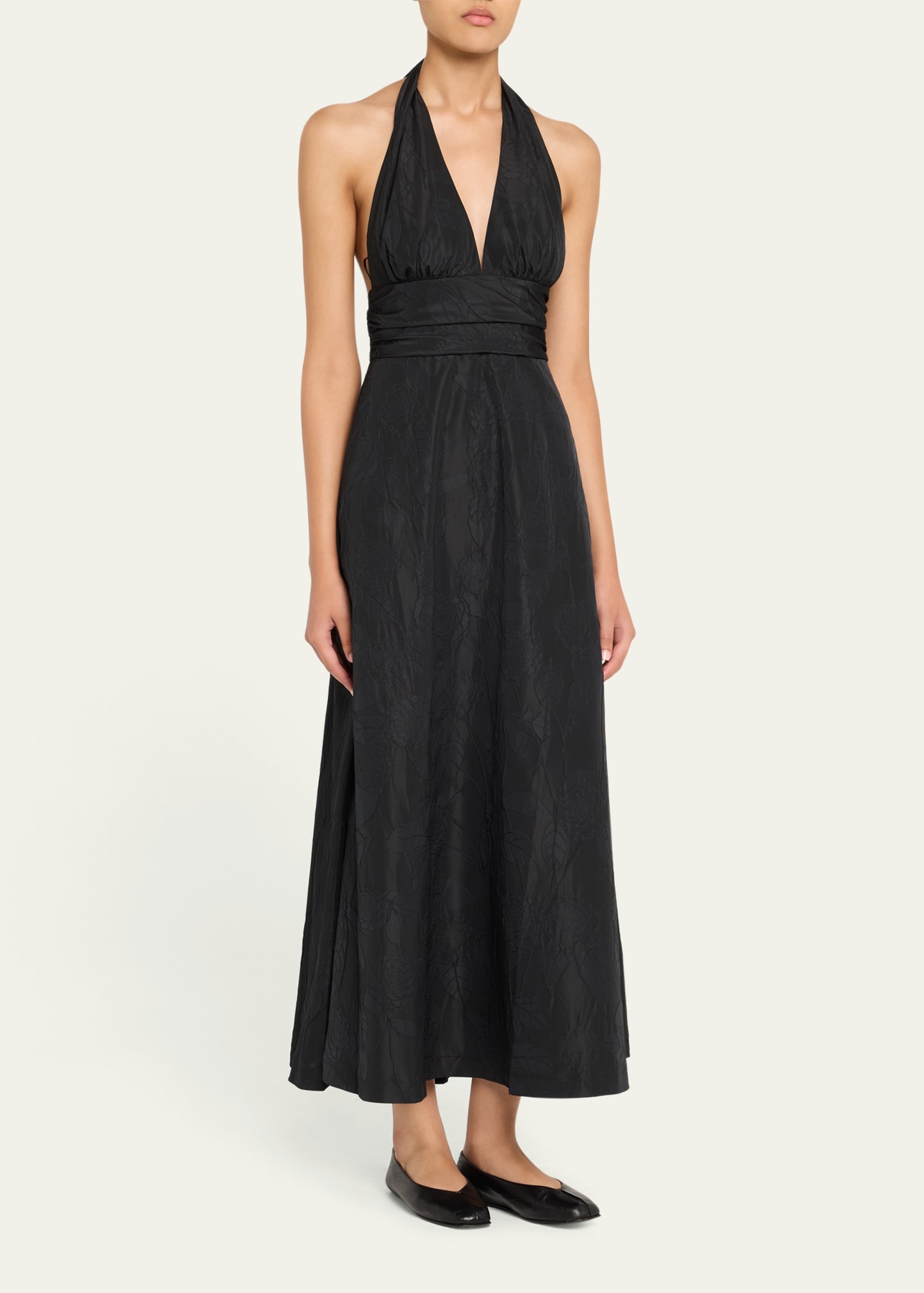 Marylin Camelia Embossed Cotton Midi Halter Dress - 4