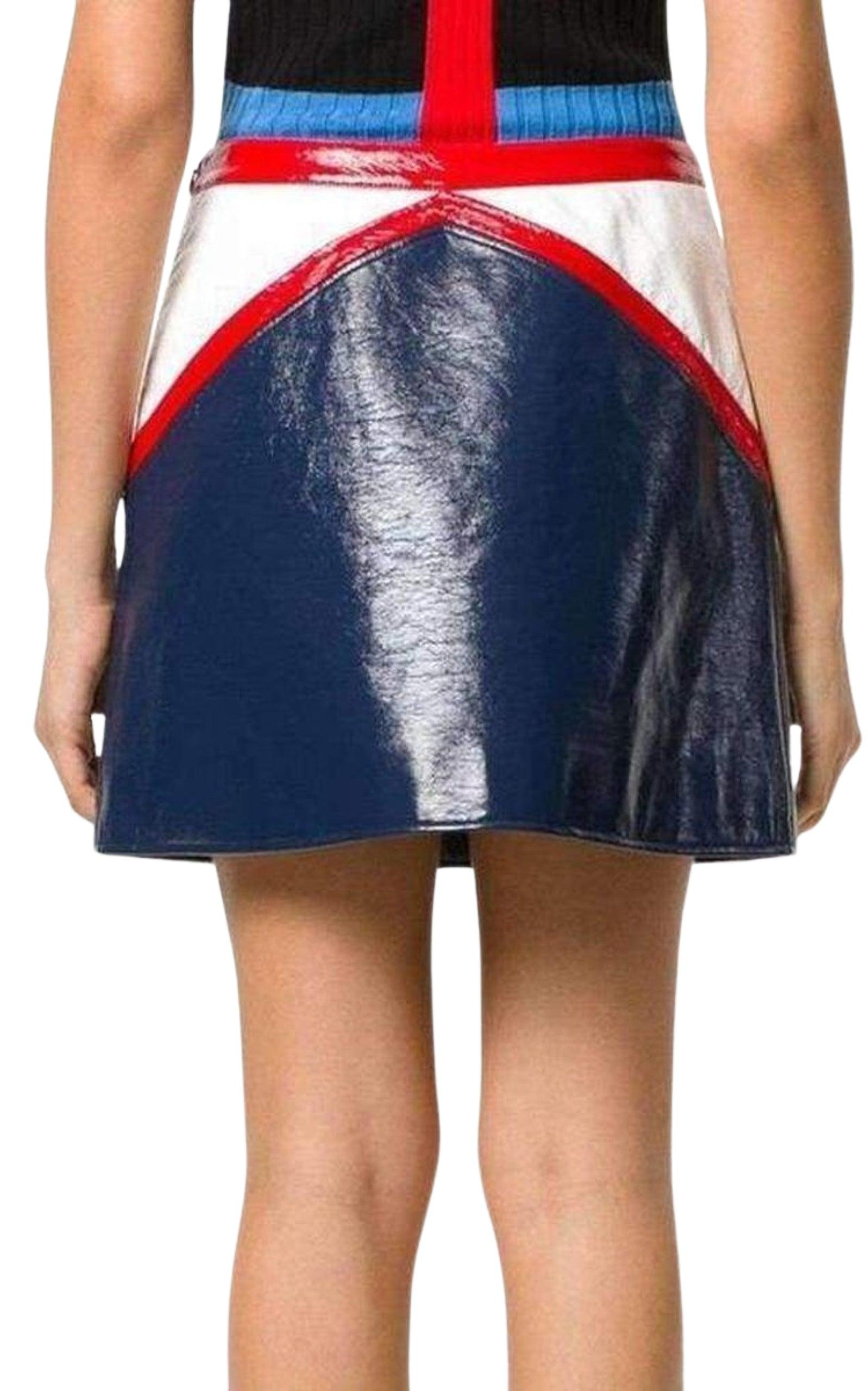 Blue and White Vinyl Mini Skirt - 3