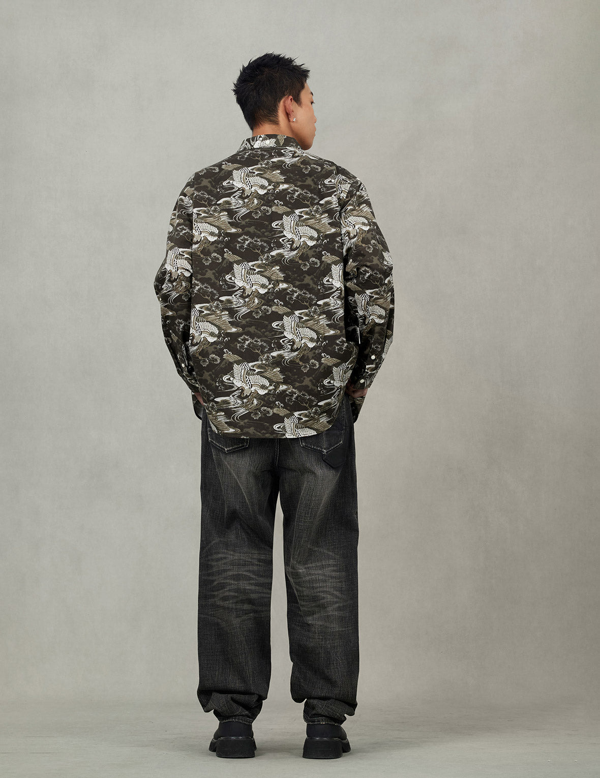 Allover Crane Print Relax Fit Shirt - 8