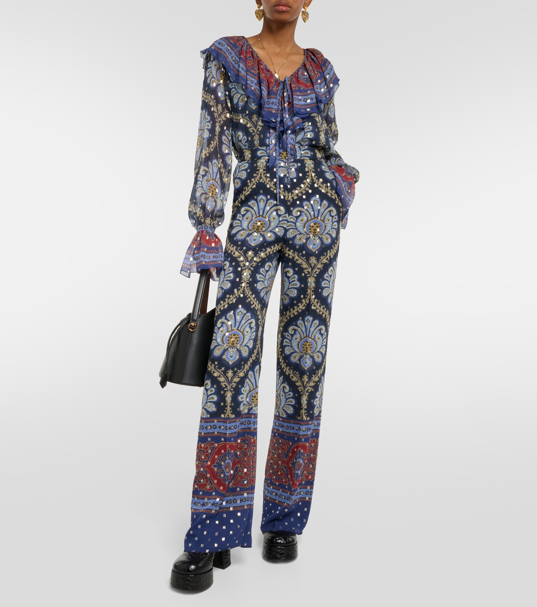Paisley silk-blend wide-leg pants - 2