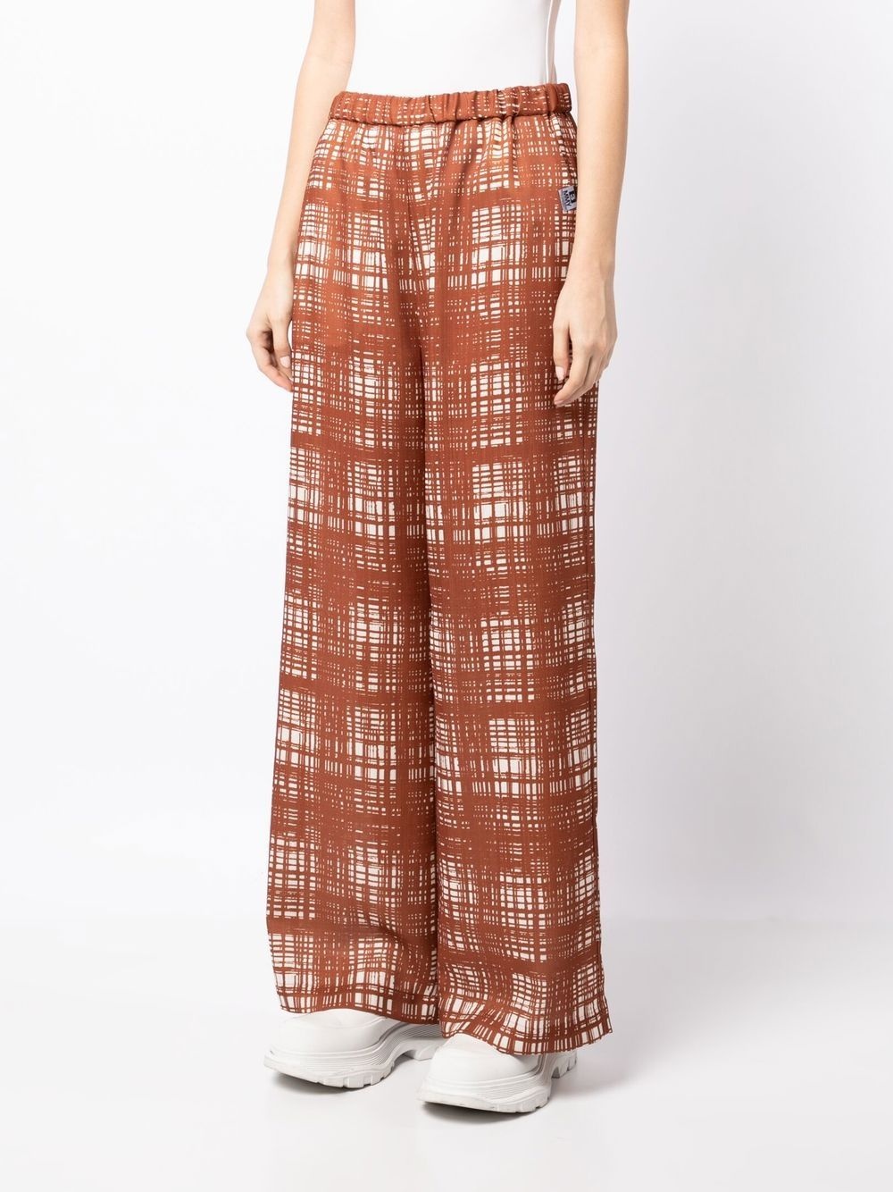 Random check-print gather trousers - 3