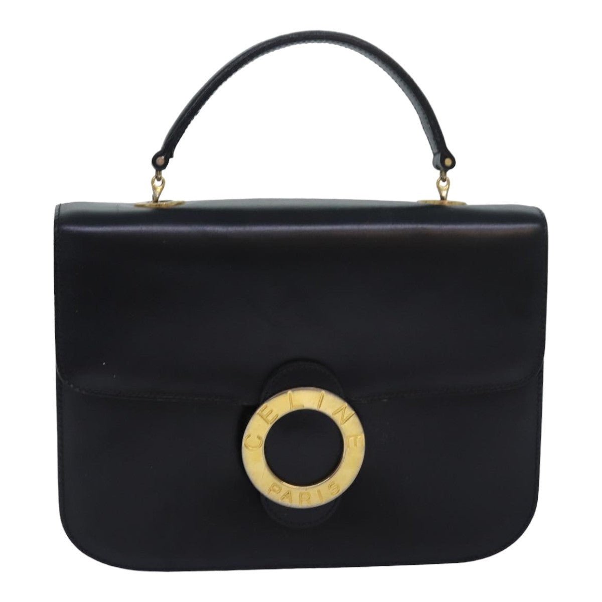 CELINE Circle Hand Bag Leather Black - 13