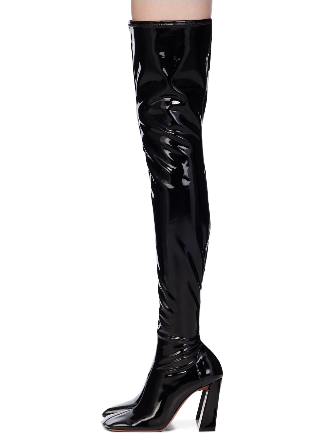 Black Marine Stretch Thigh High Boots - 3