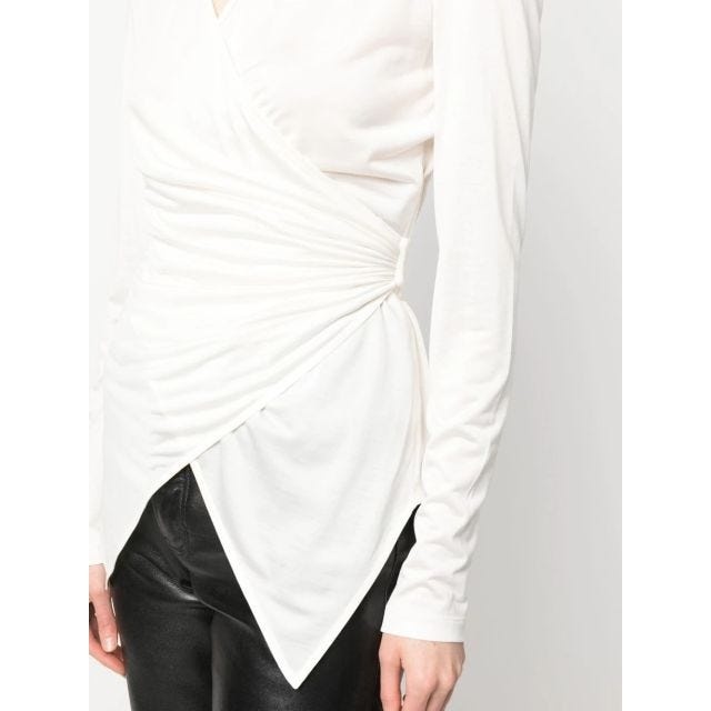 White long-sleeved crossover top - 5