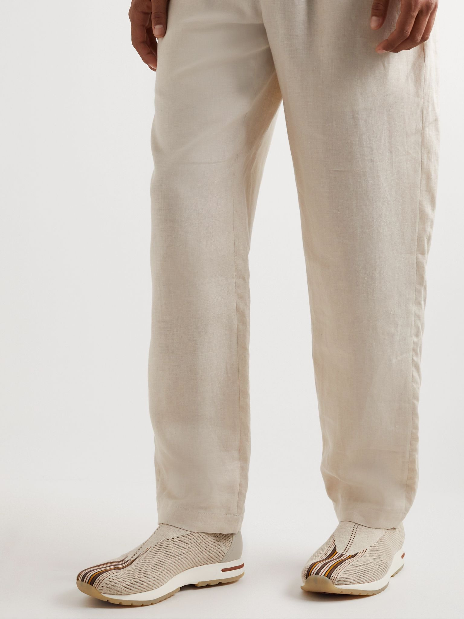 360 Lp Flexy Walk Leather-Trimmed Linen and Silk-Blend Slip-On Sneakers Beige - 3