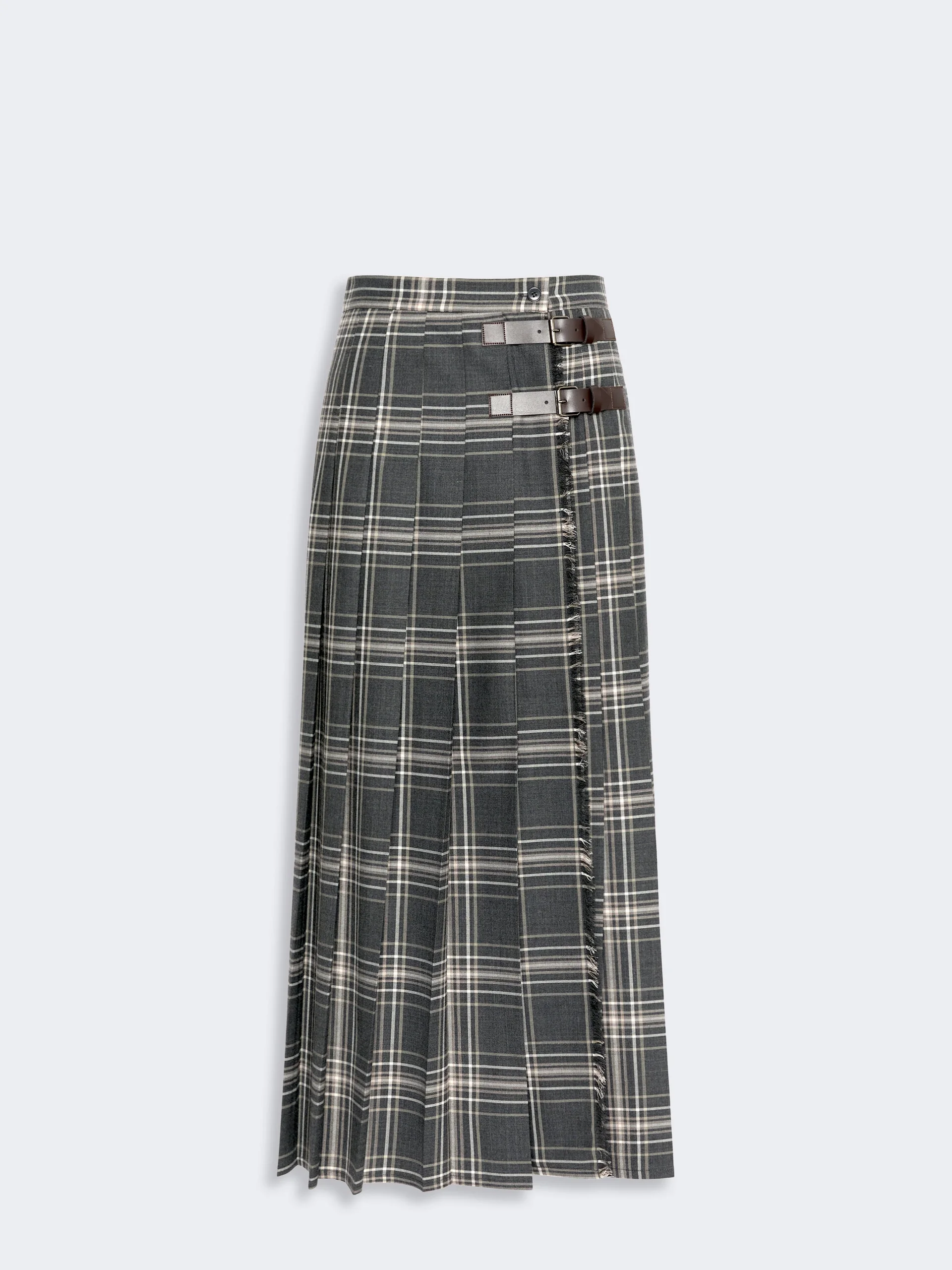PRISMA Wool batavia pleated skirt - DARK GREY - 1