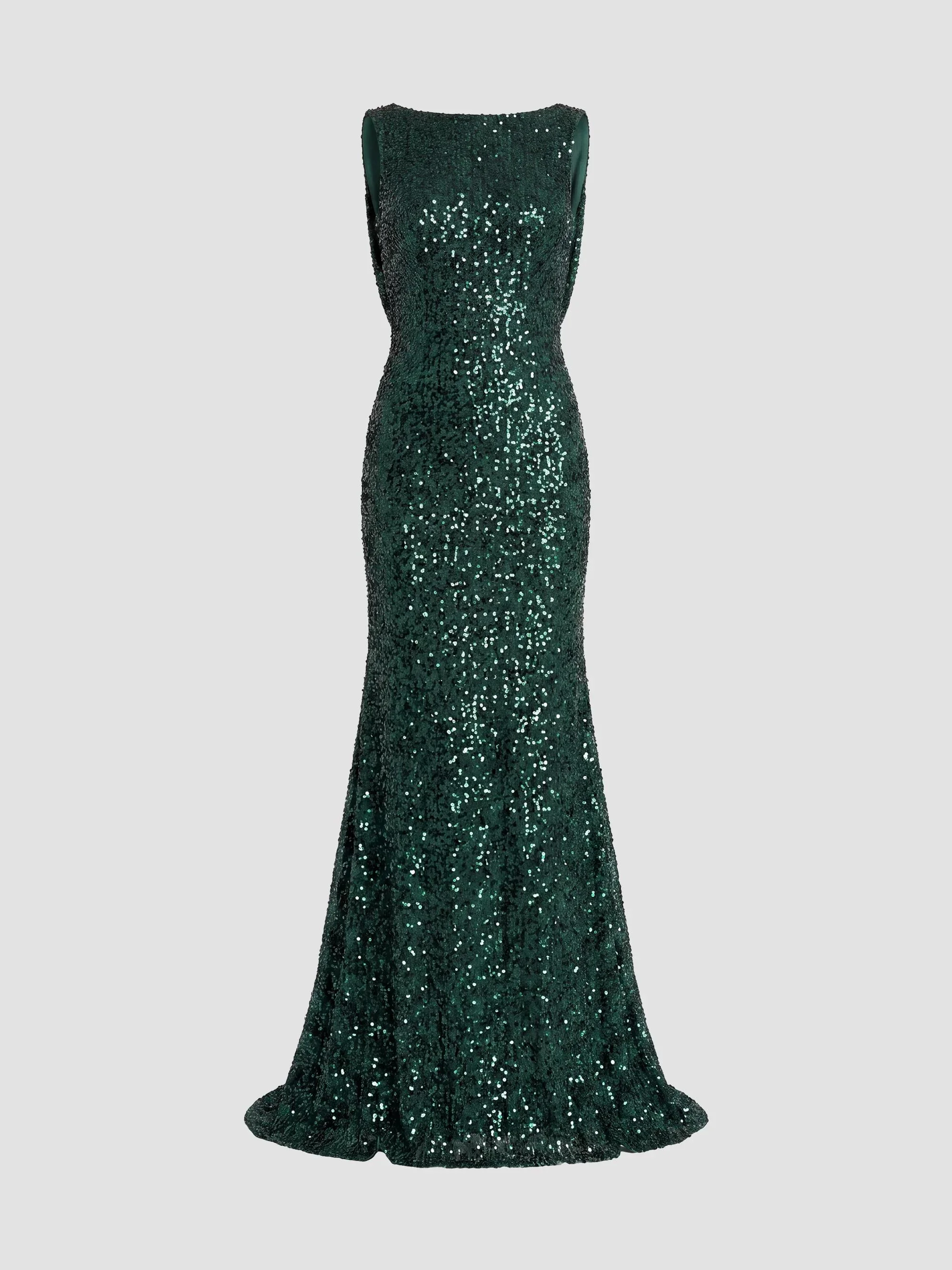 Women's Sequin Sleeveless Sheath Gown - Emerald - 1