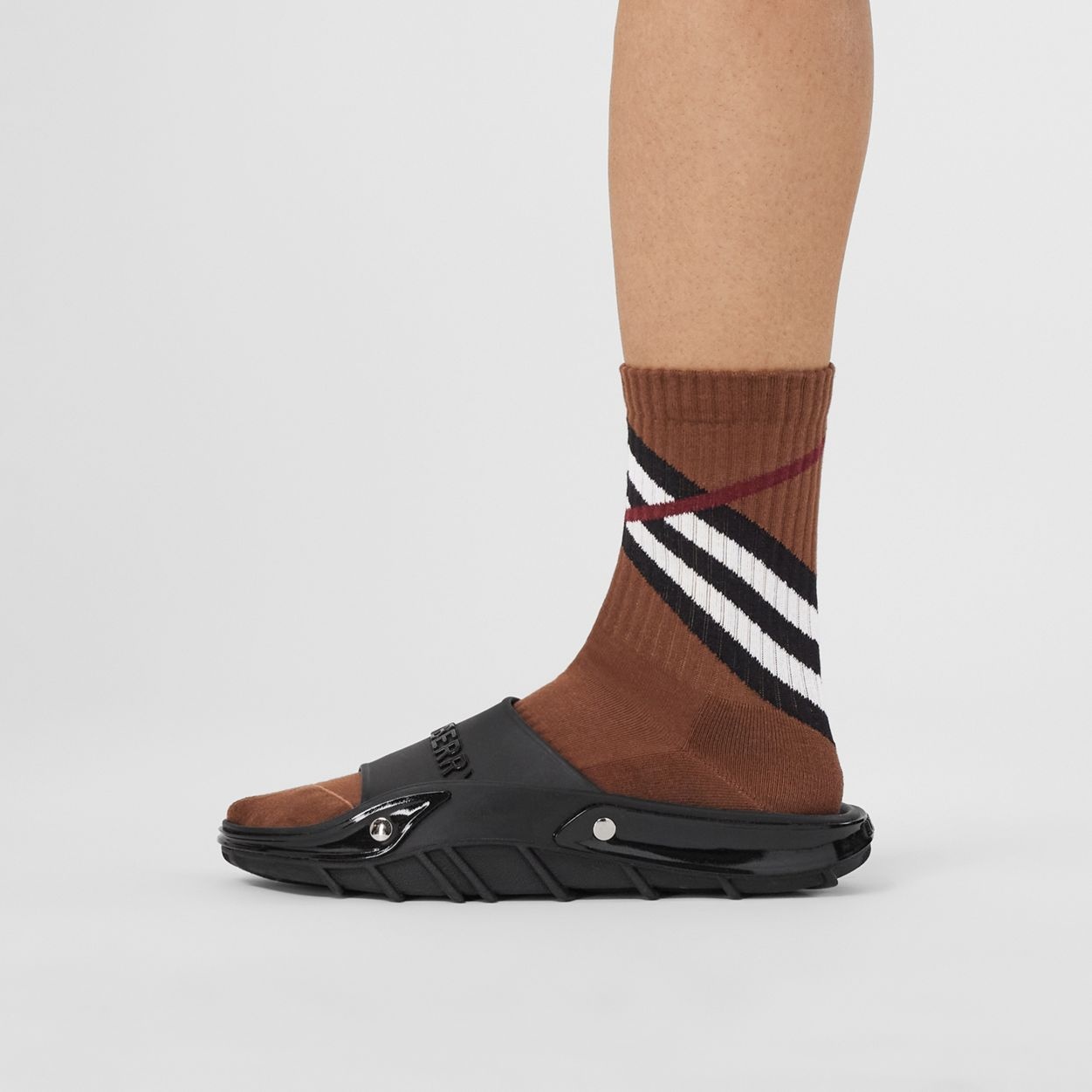 Chevron Check Intarsia Stretch Cotton Socks - 6