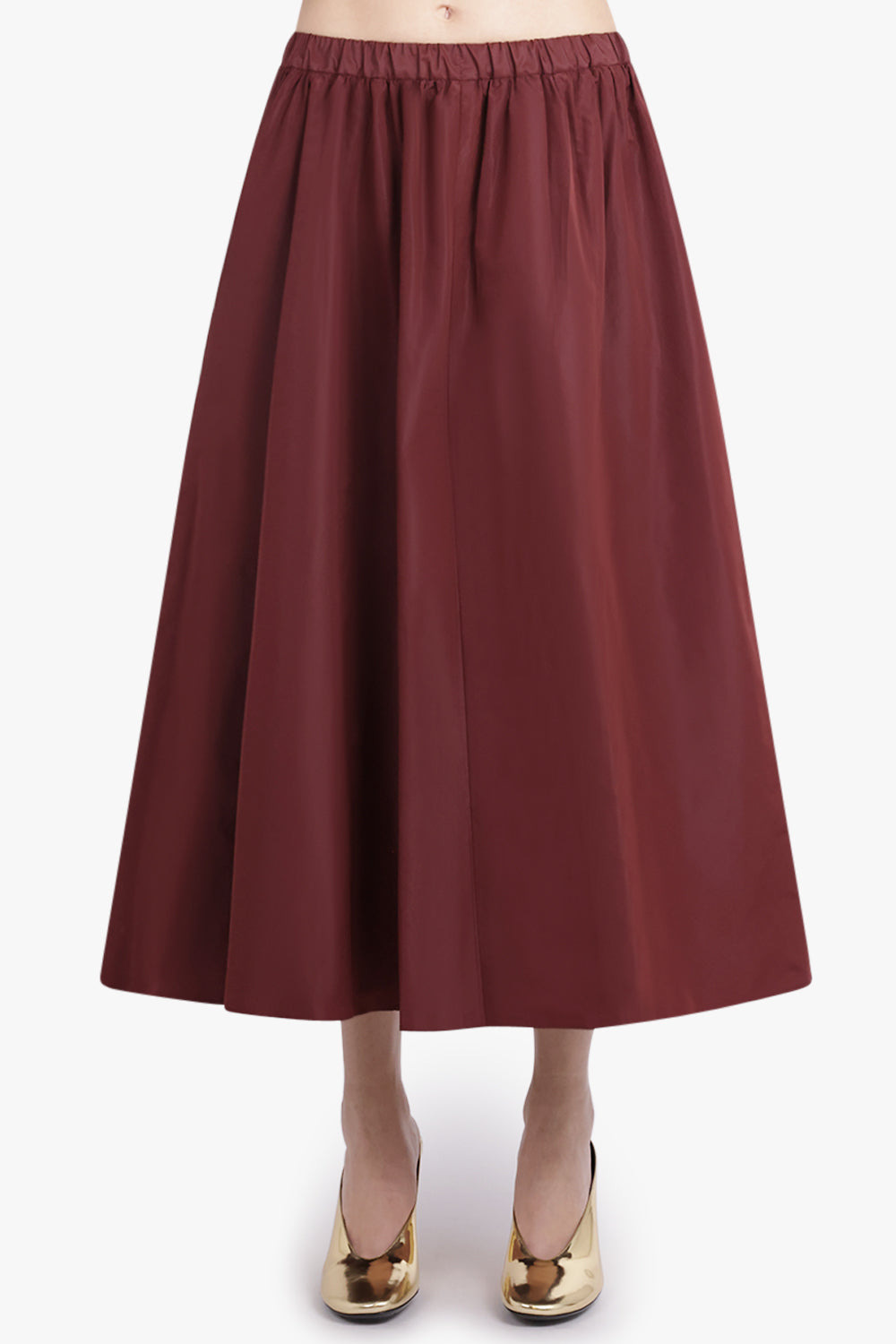 ASYMMETRIC VOLUME MIDI SKIRT | BURGUNDY - 3