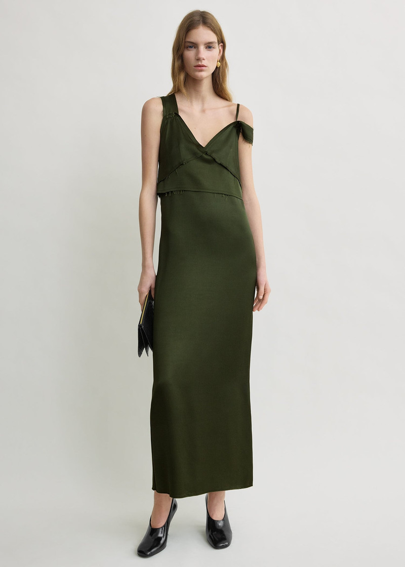 TOTEME V-neck slip dress bottle green outlook