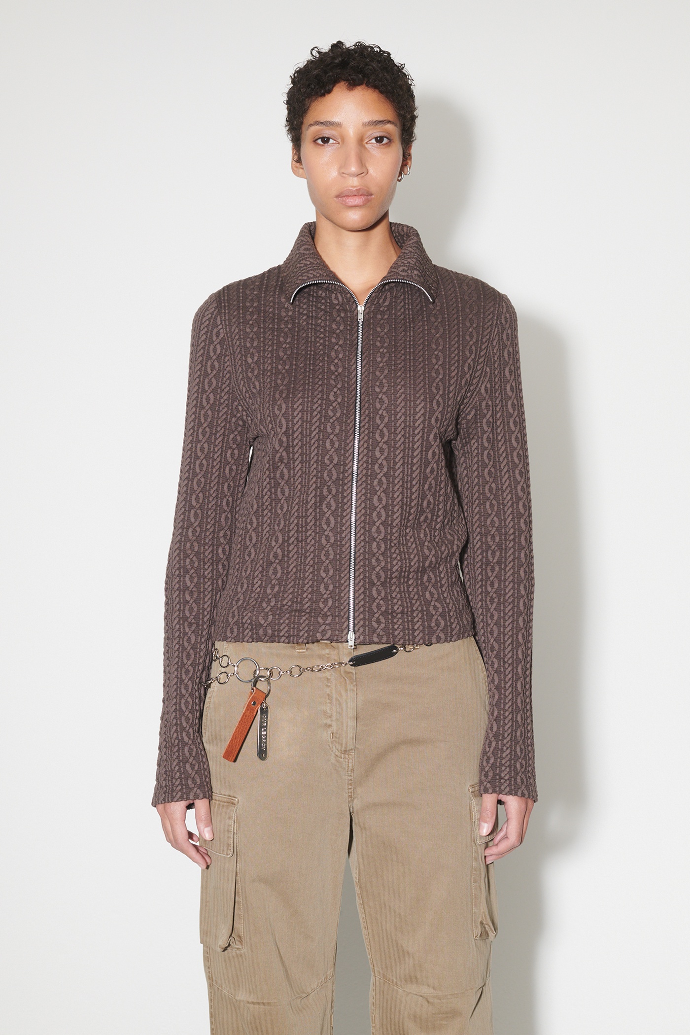Slim Zip Longsleeve Indulgent Choco Cable Jacquard - 7