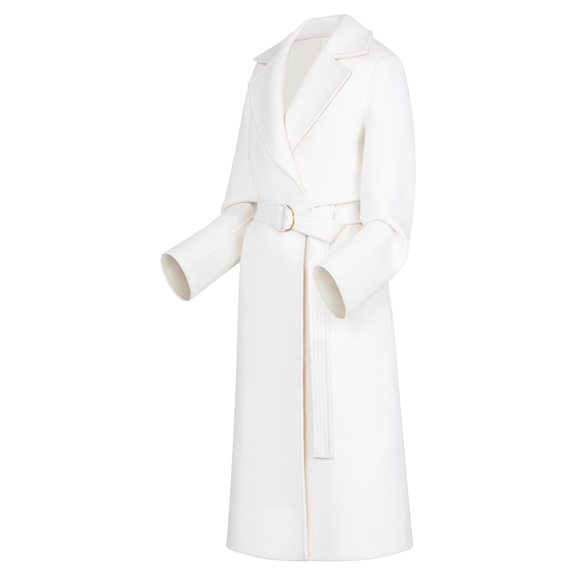 Belted White Wrap Coat In Wool, Cashmere And Angora - 2