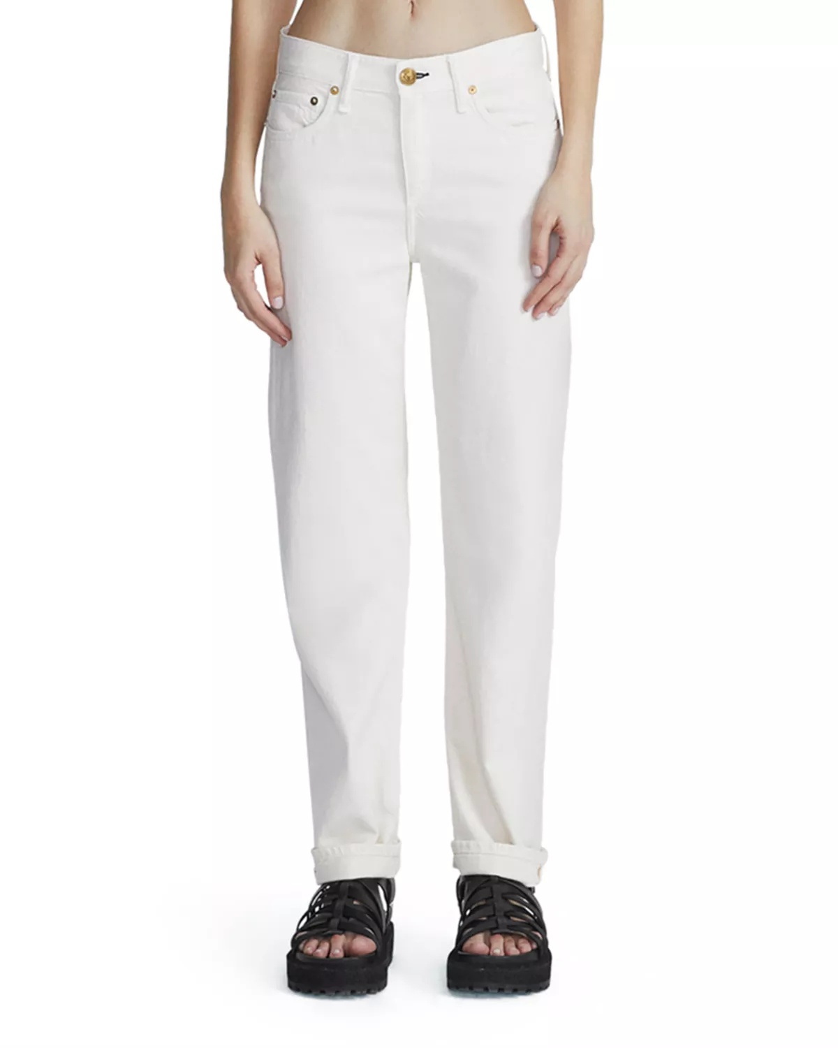 Dre Featherweight Low Rise Ankle Straight Jeans in Ecru - 1