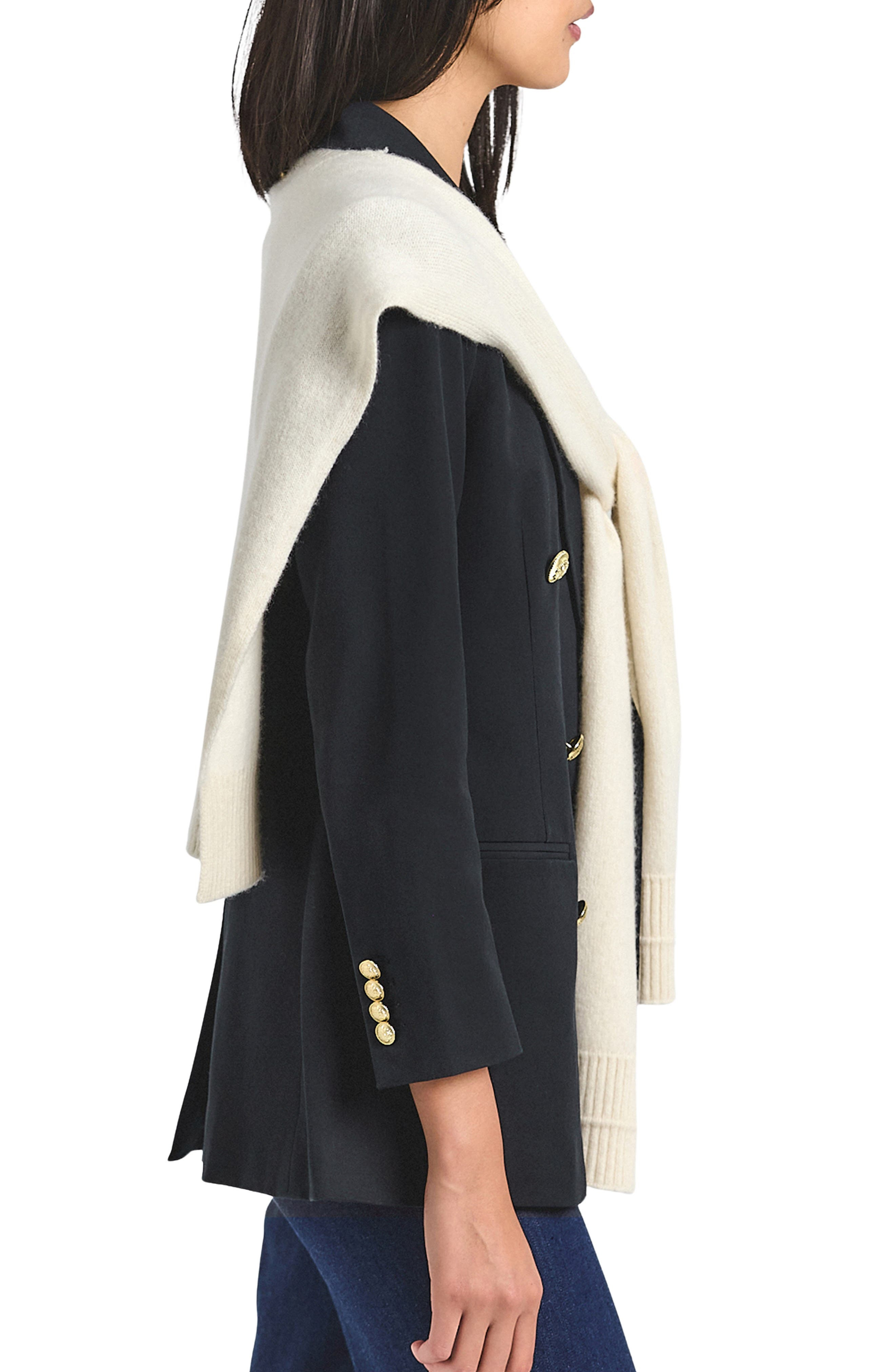 Derek Lam 10 Crosby Walter Cotton Blend Double Breasted Jacket with Shrug in Black/Chalk at Nordstro - 3