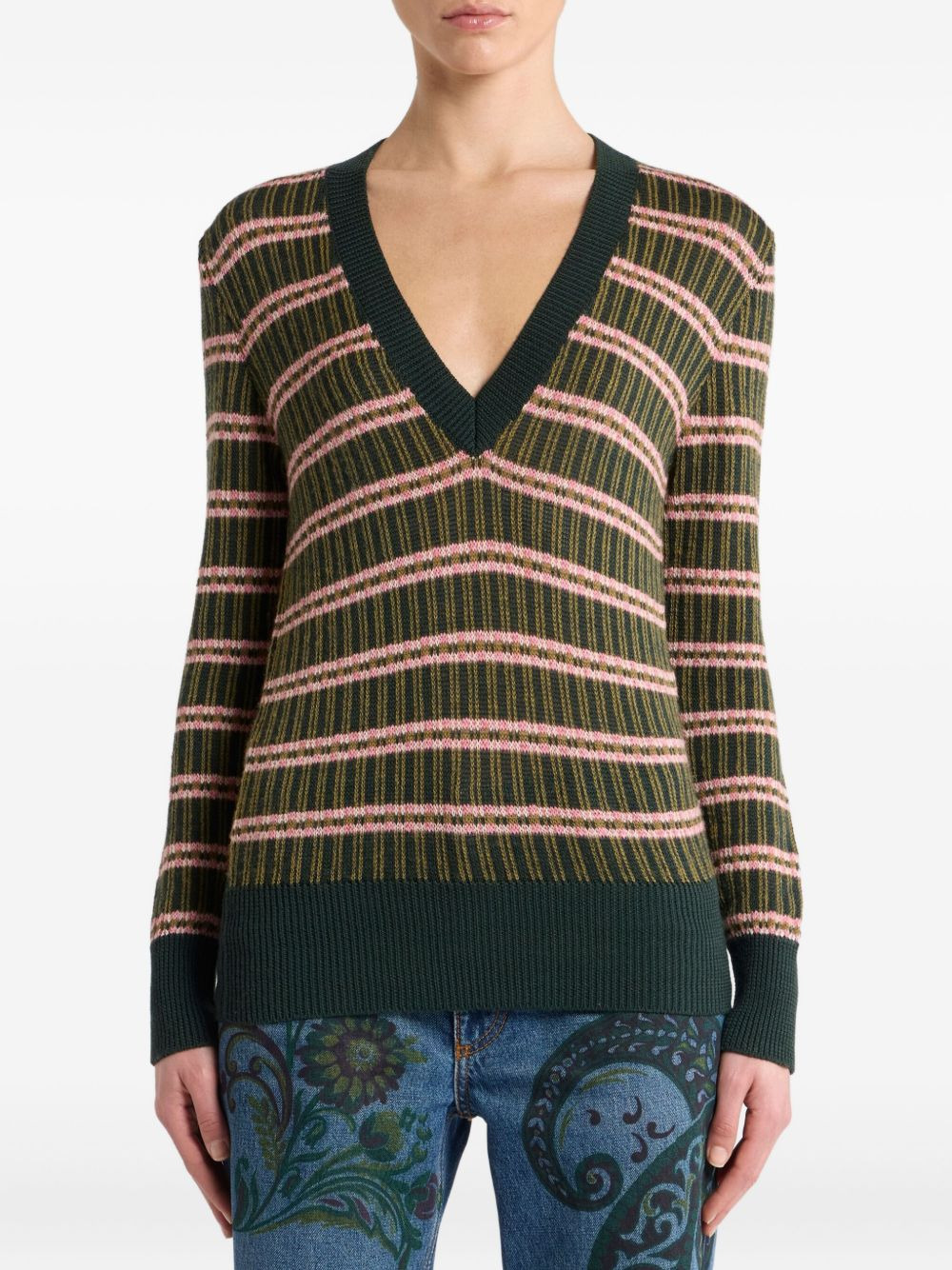 striped V-neck sweater - 3
