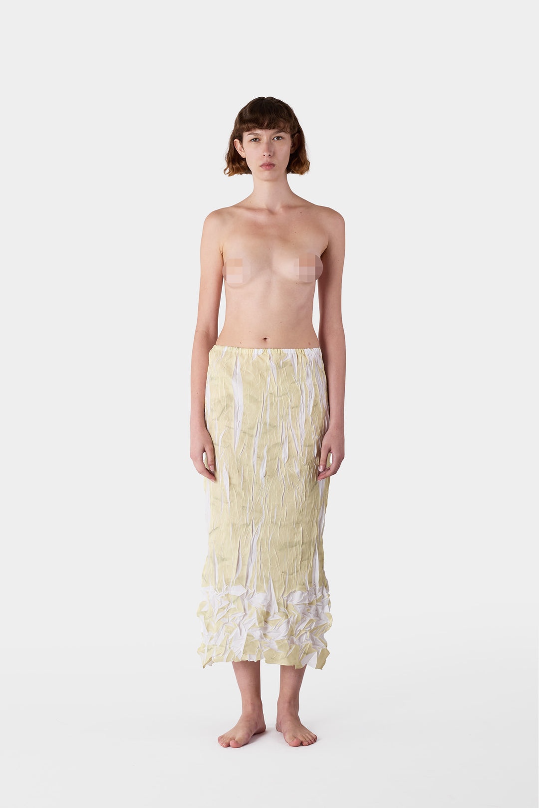 PLEATED SKIRT / beige wrinkled print - 1